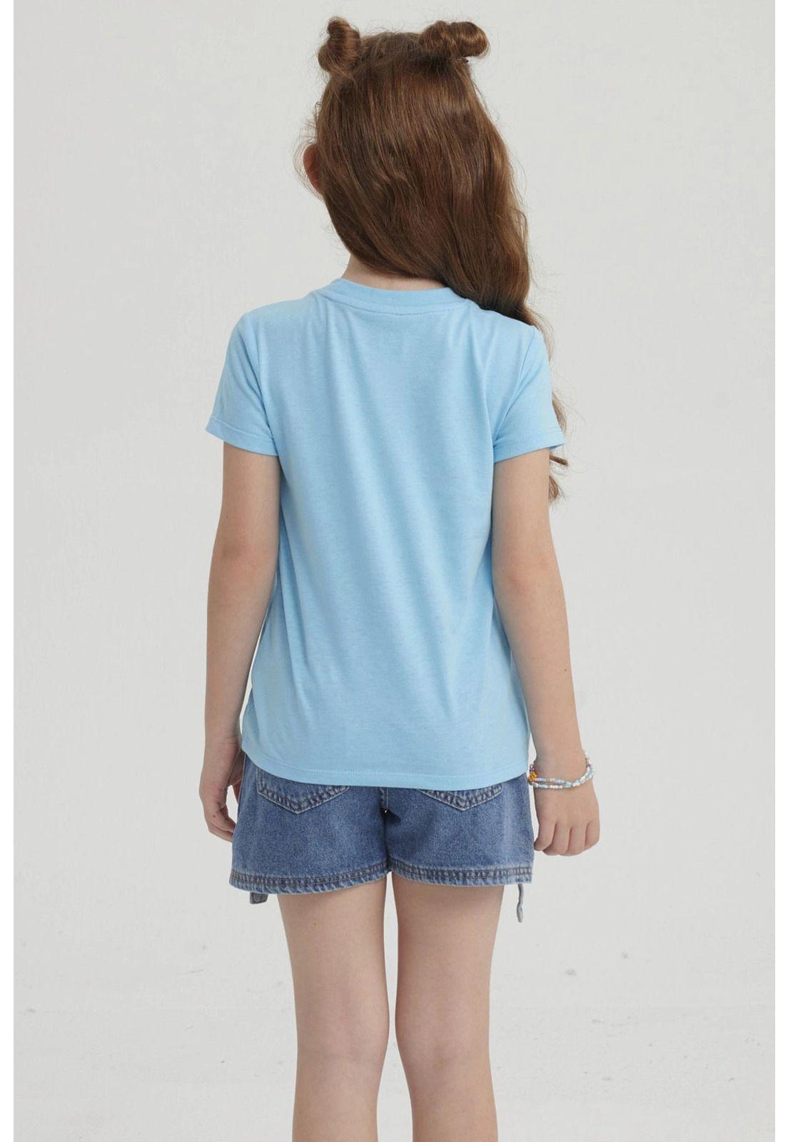Polera Niña Básica Estampada Celeste Claro-2