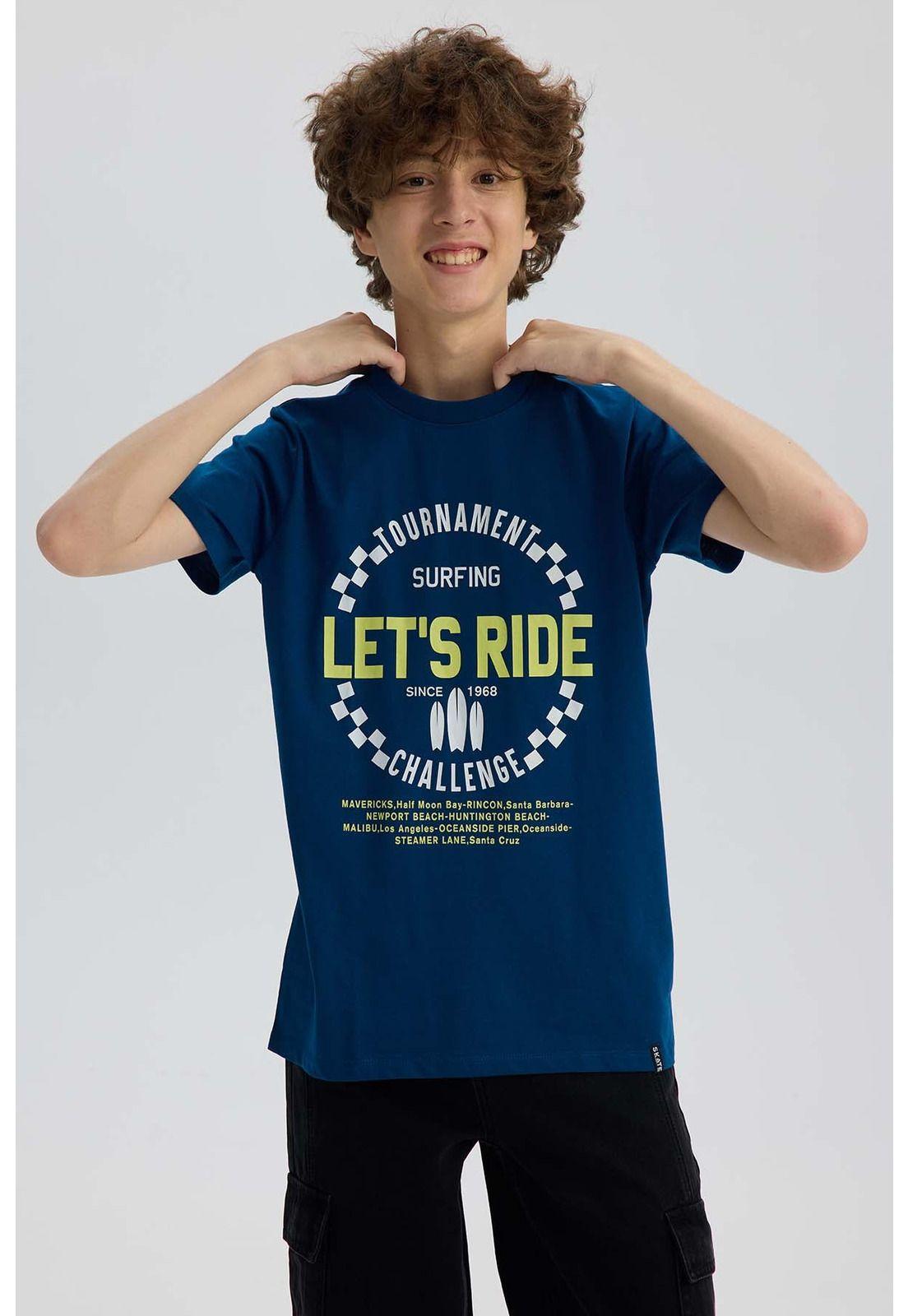 Polera Niño Básica Estampada Azul Petróleo - lll-0