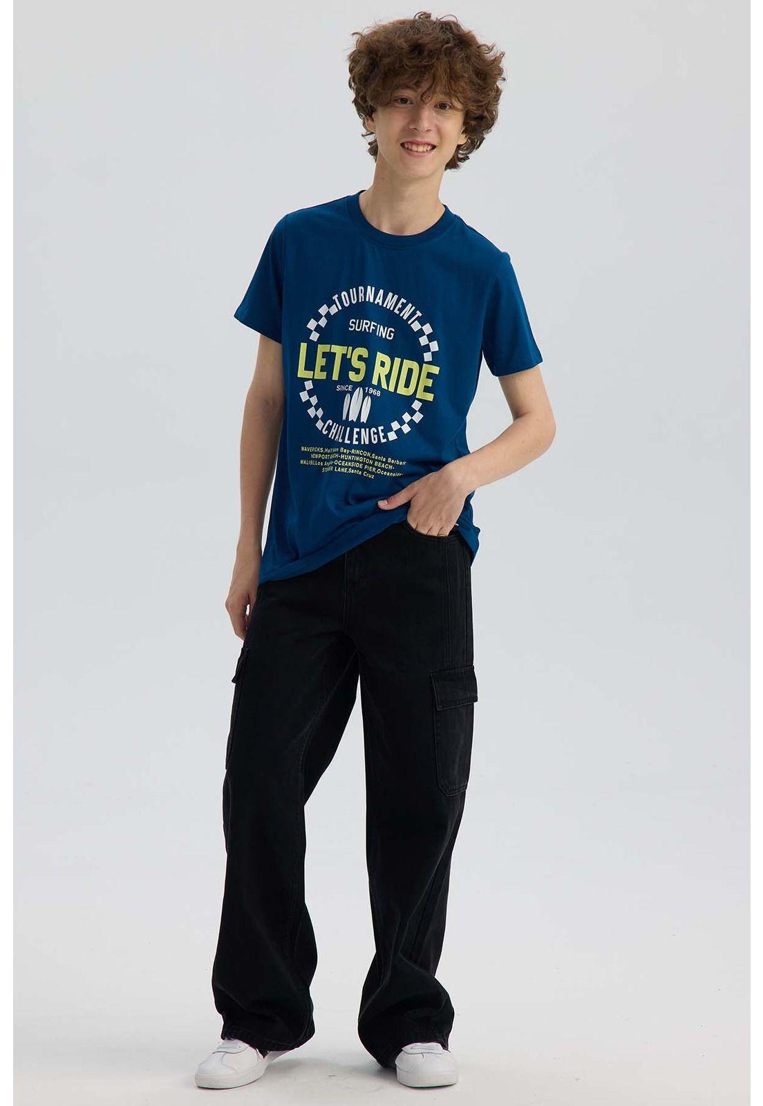 Polera Niño Básica Estampada Azul Petróleo - lll-3