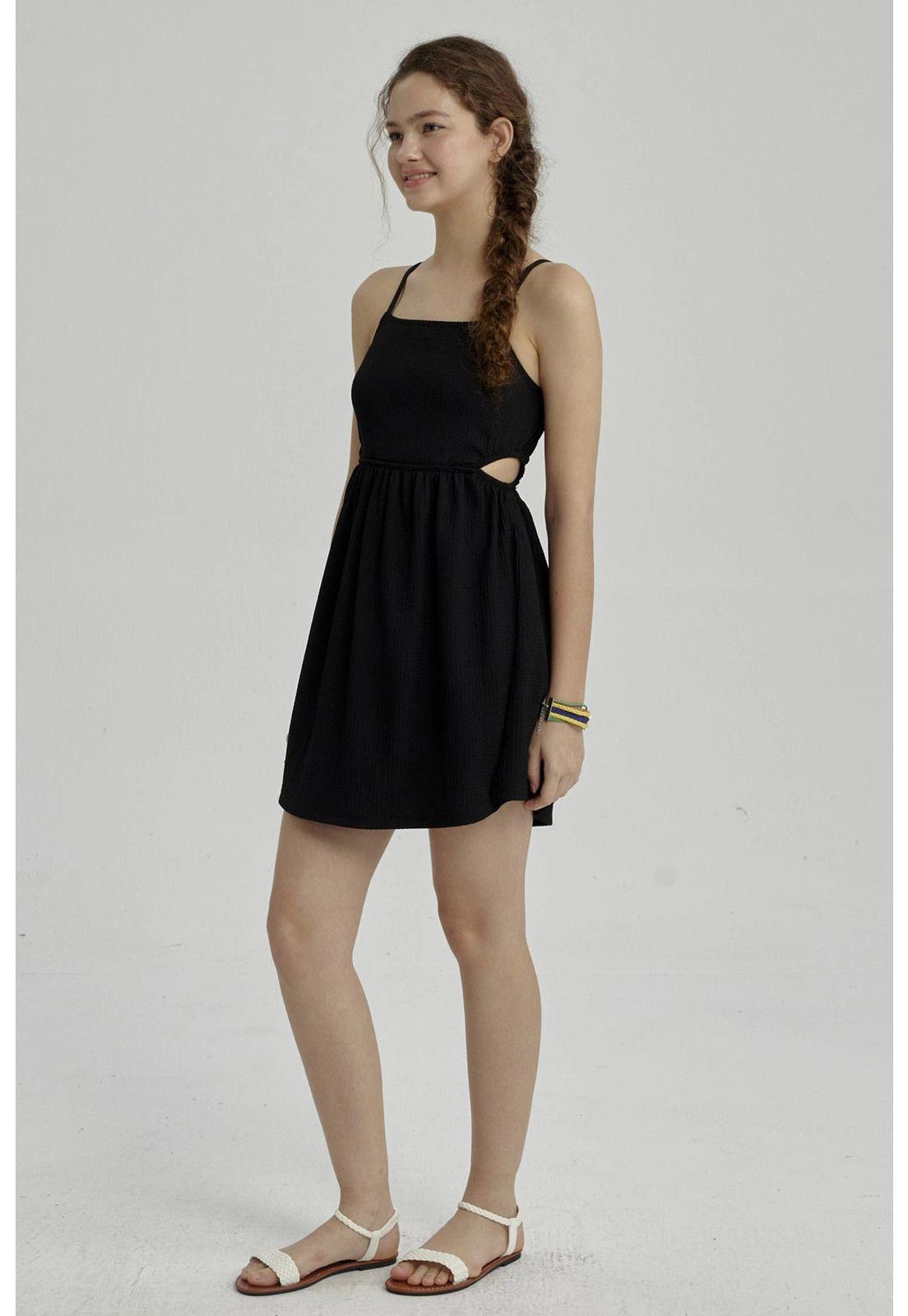 Vestido Niña Abertura En Costado Negro-0