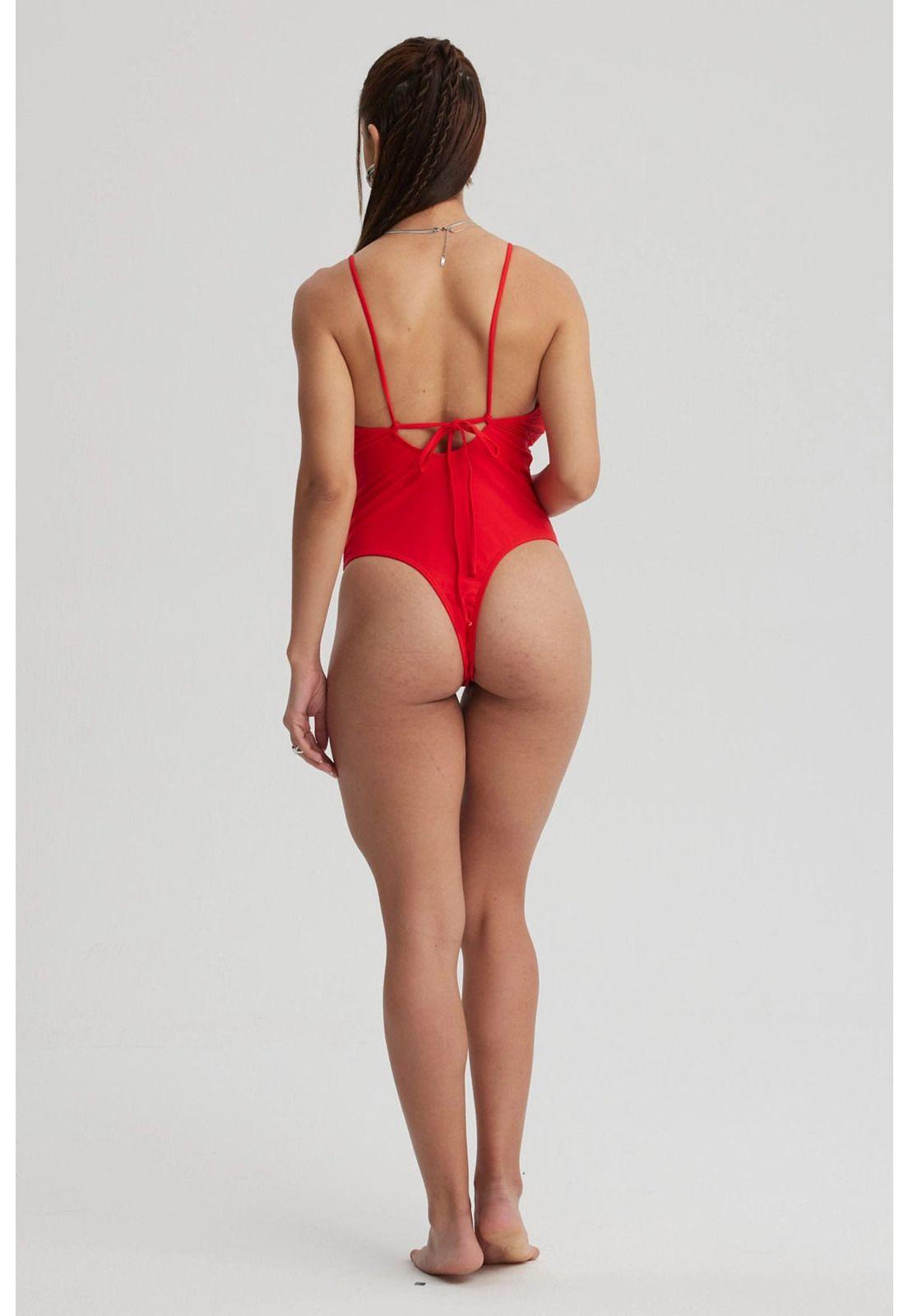 Traje De Baño Mujer Entero Escote Profundo Rojo-2