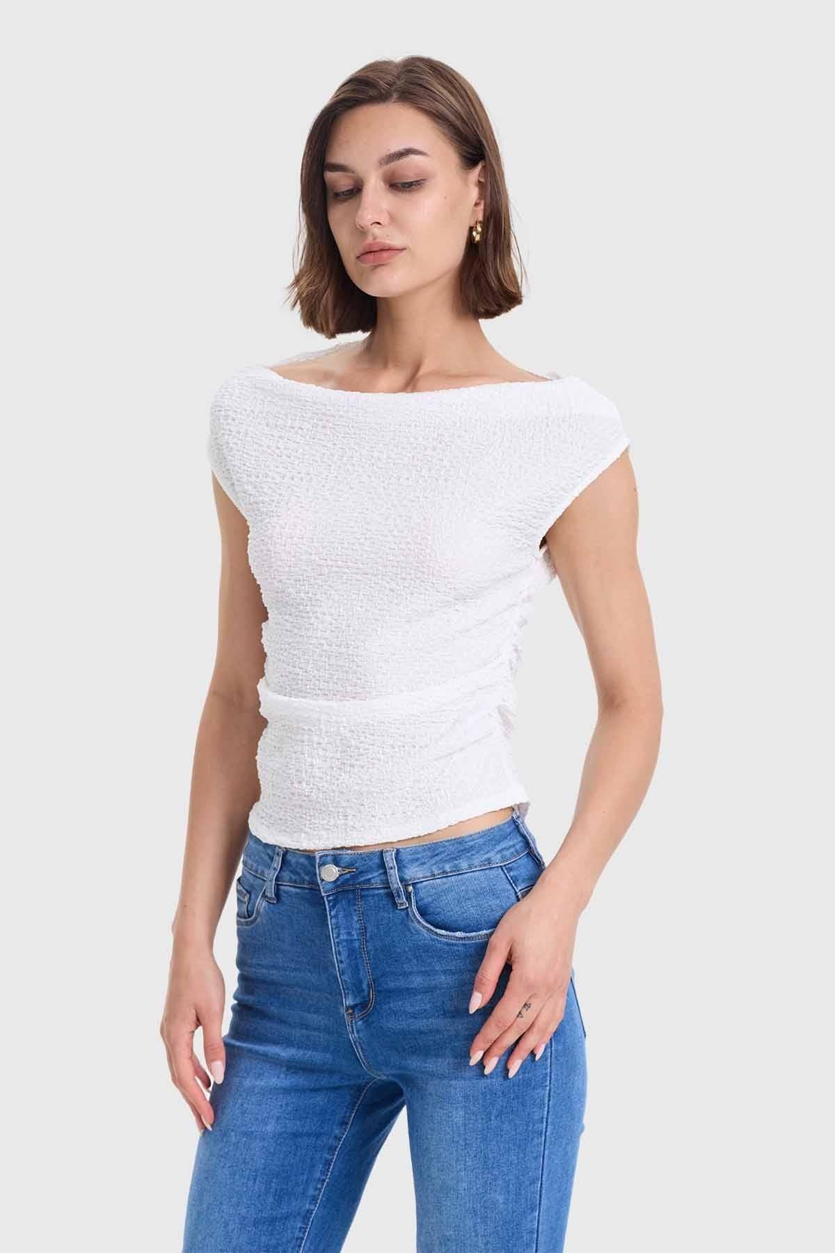 Polera Mujer Bardot Text Blanco-1