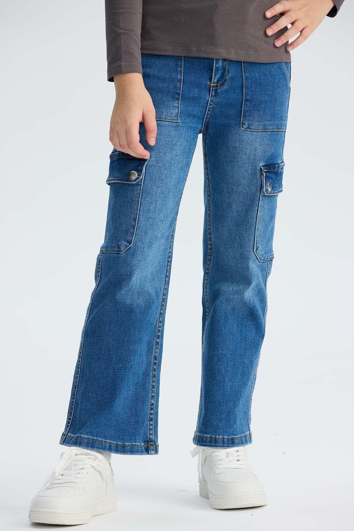 Jeans Niña Cargo Calce Recto Azul-2