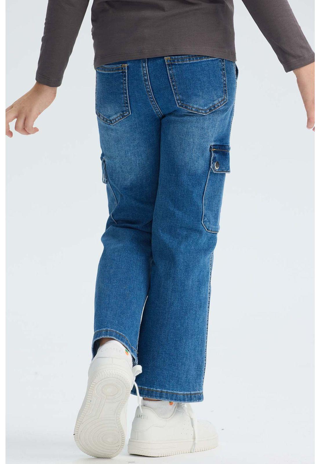 Jeans Niña Cargo Calce Recto Azul-1