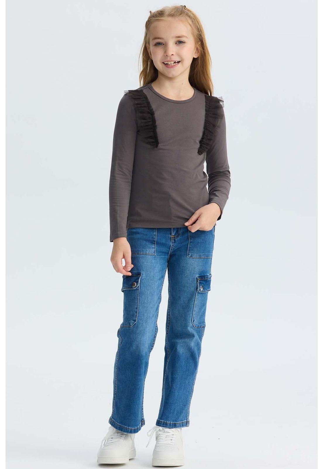 Jeans Niña Cargo Calce Recto Azul-3