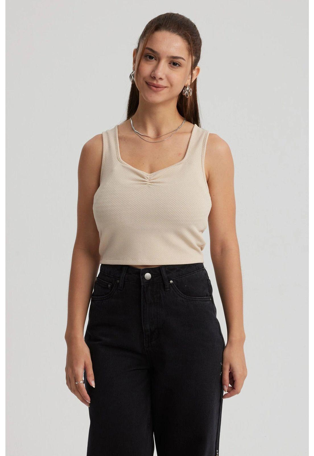 Polera Mujer Escote Corazón Beige - ll-0