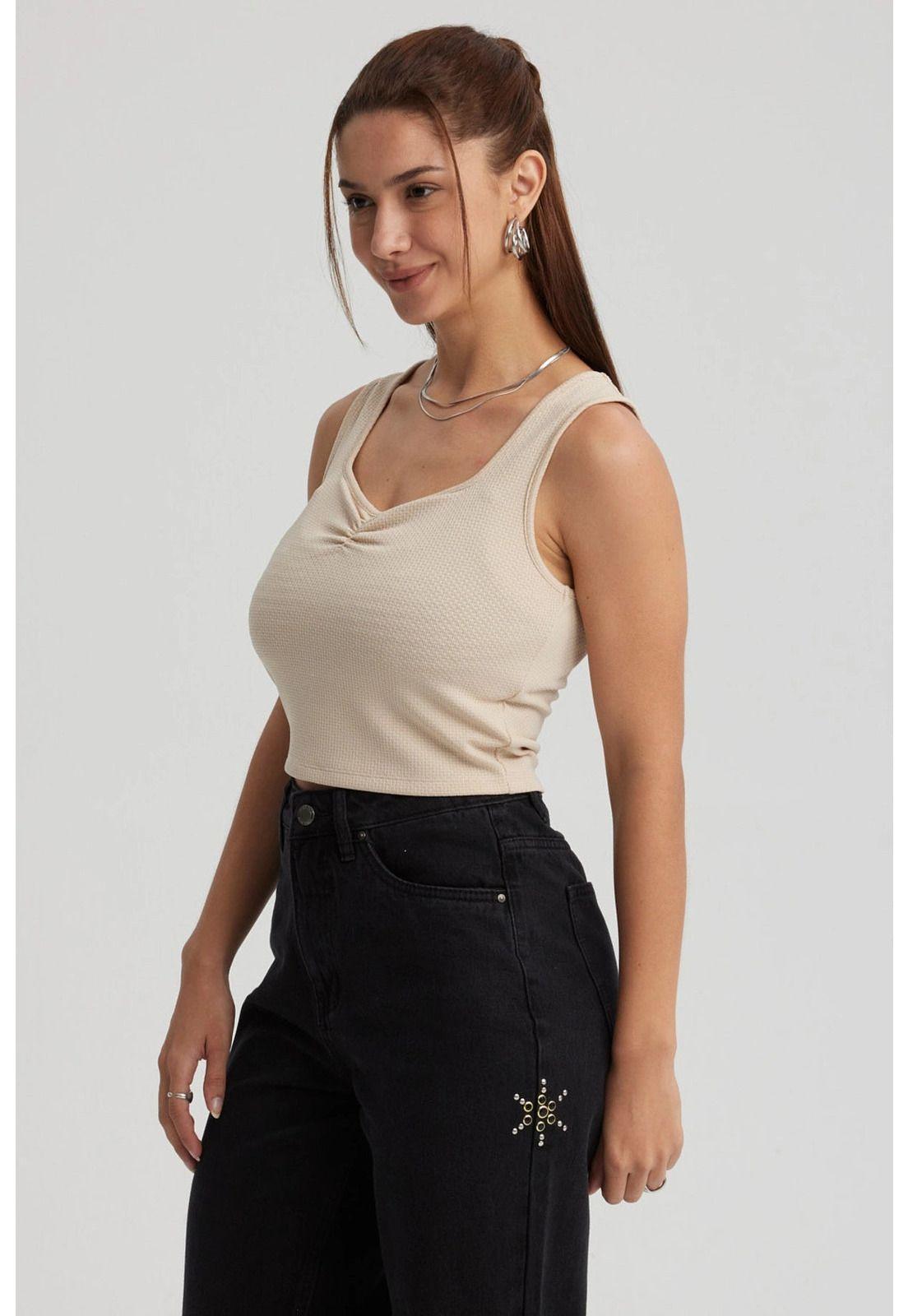 Polera Mujer Escote Corazón Beige - ll-1