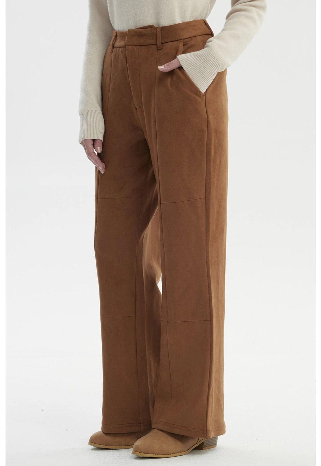 Pantalón Mujer Gamuza Flare Camel-1