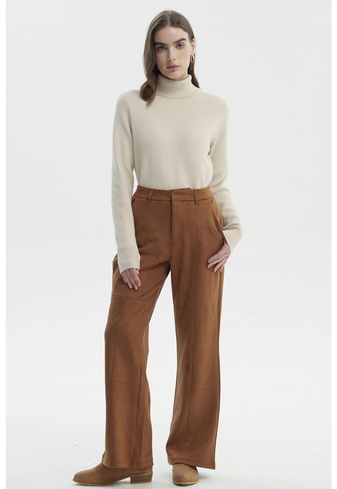 Pantalón Mujer Gamuza Flare Camel-3