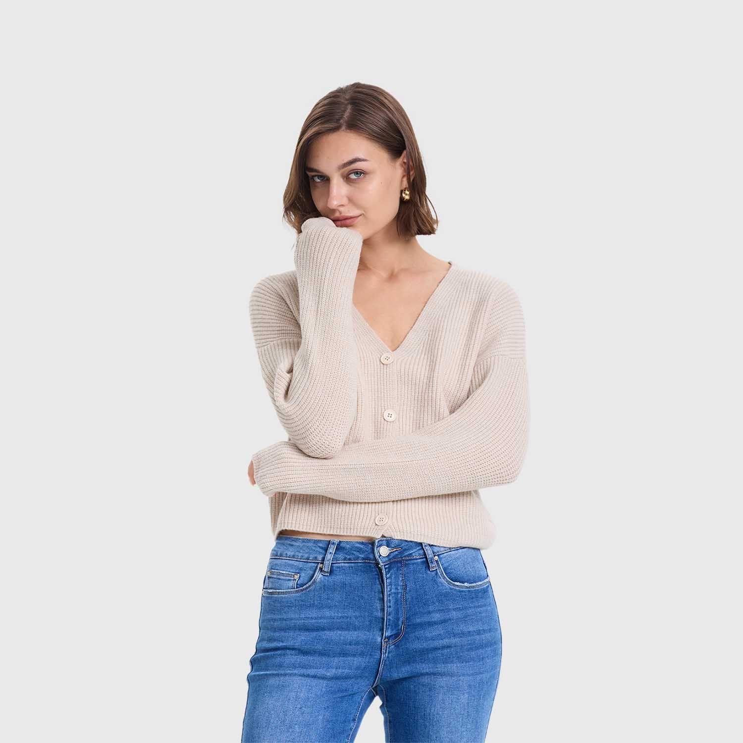 Sweater Mujer Abotonado Crema Fashion's Park-1