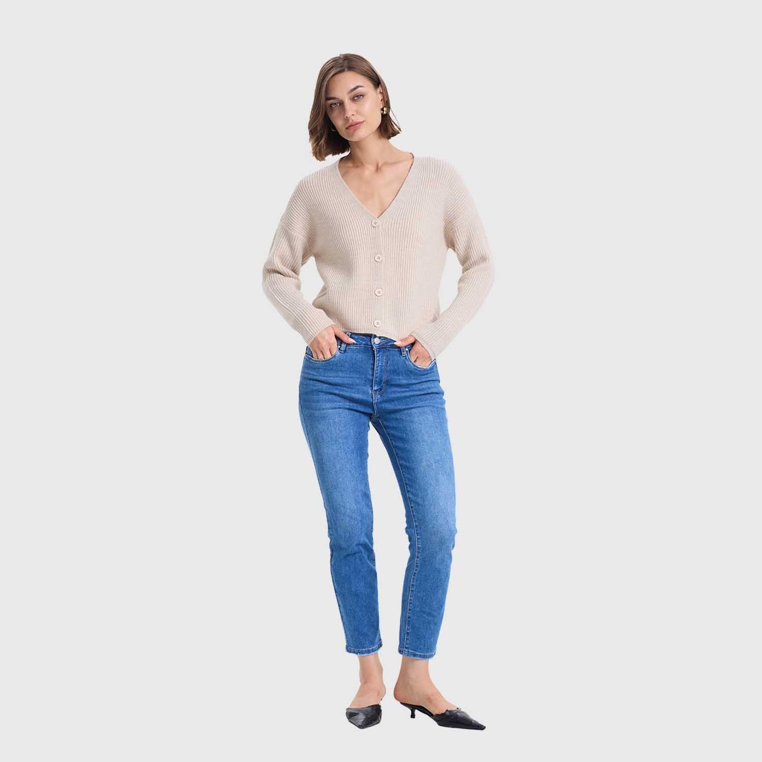 Sweater Mujer Abotonado Crema Fashion's Park-3