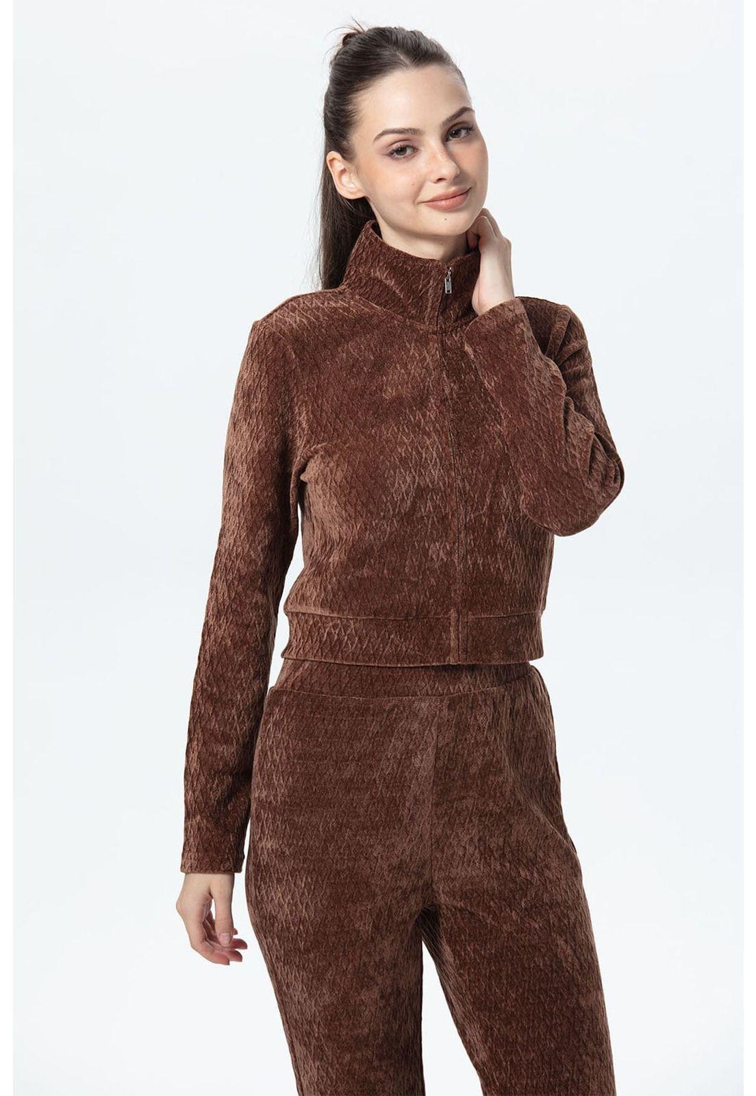 Polerón Mujer Chenille Pretina Café-0