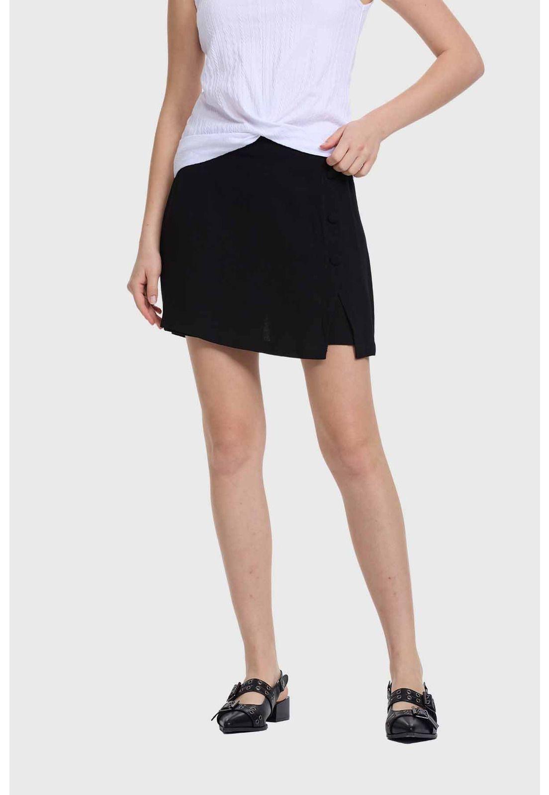 Falda Mujer Short Botones Costado Negro-0