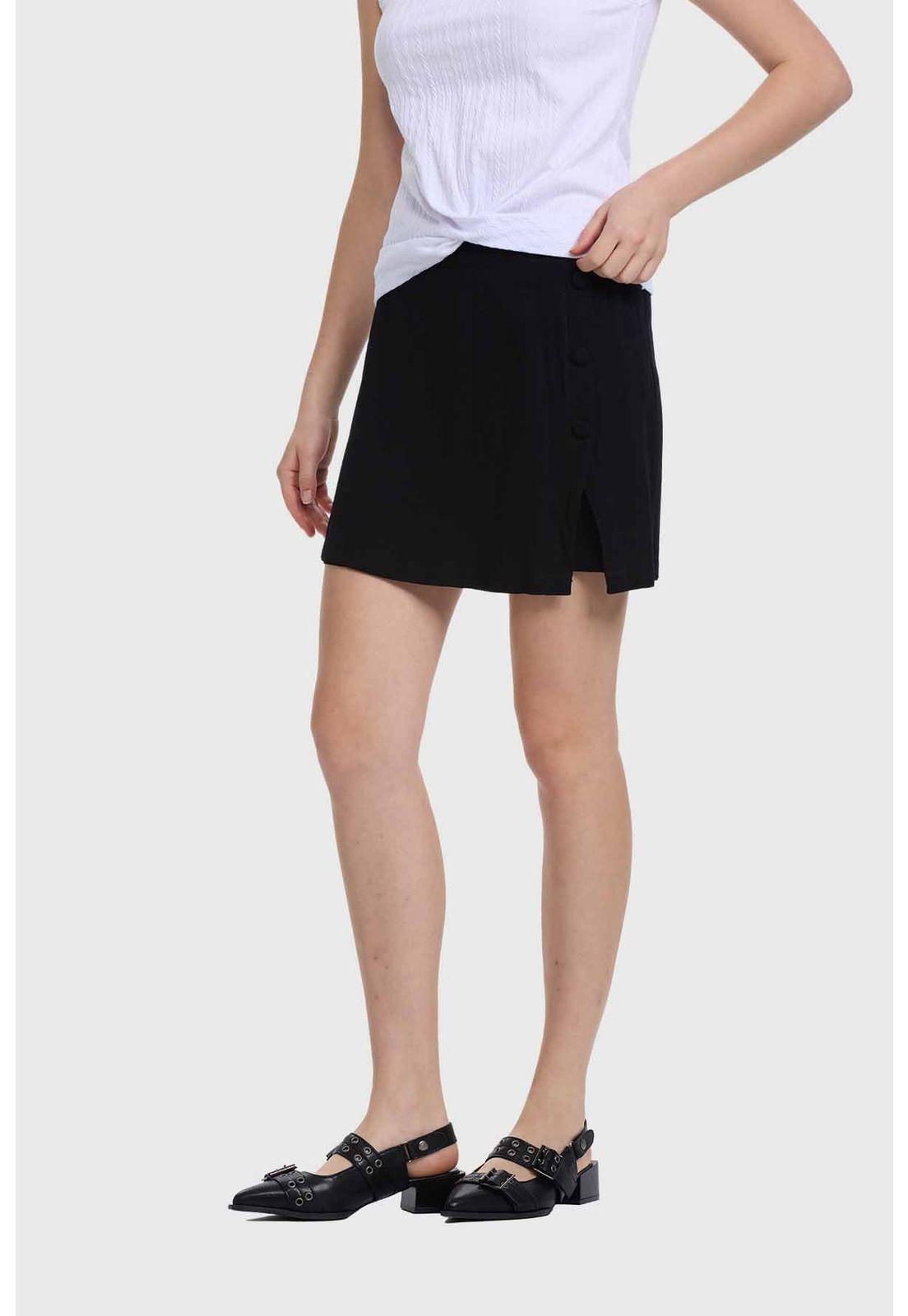Falda Mujer Short Botones Costado Negro-1