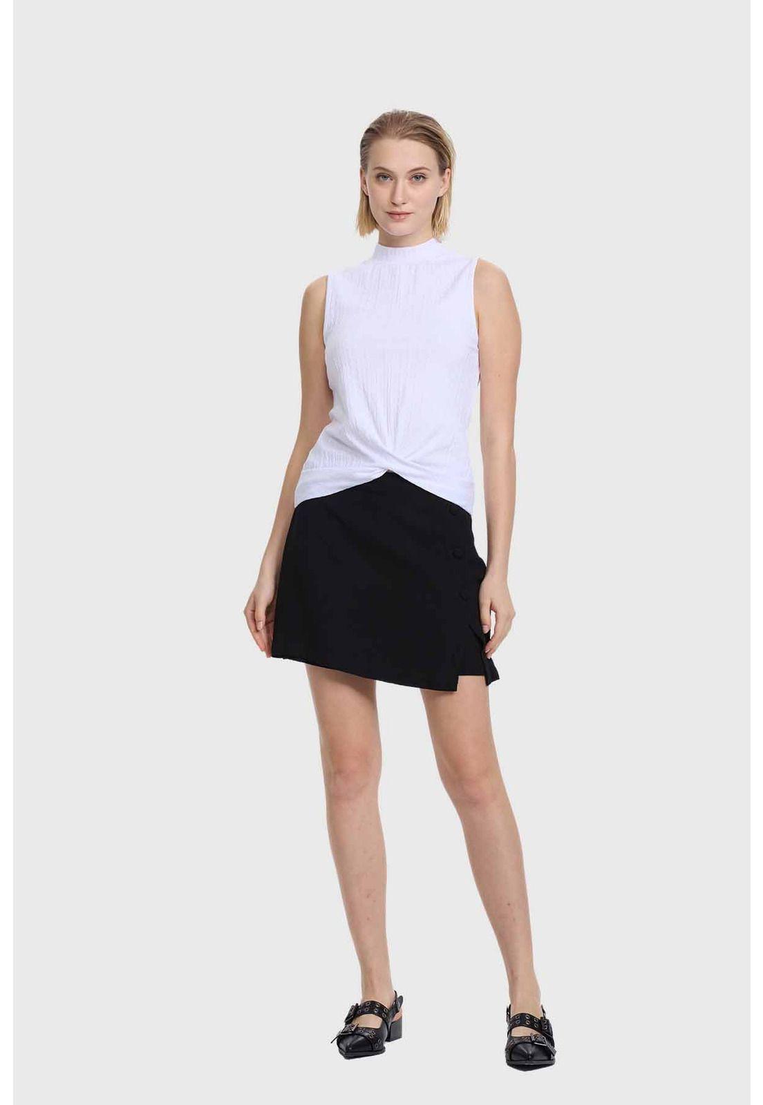Falda Mujer Short Botones Costado Negro-3