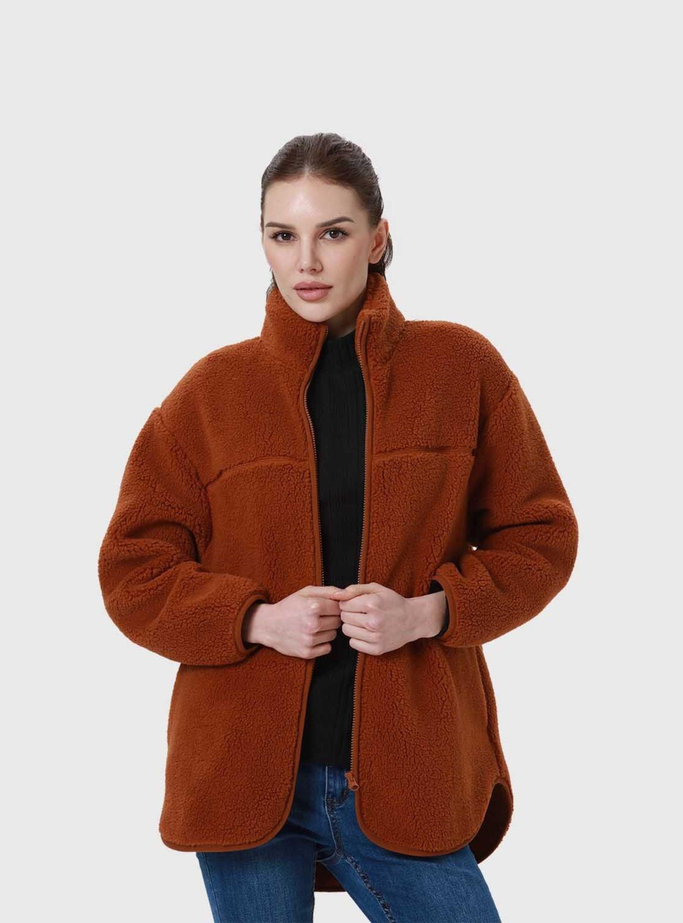 Polar Mujer Tipo Chaqueta Bolsillo Camel Oscuro-1