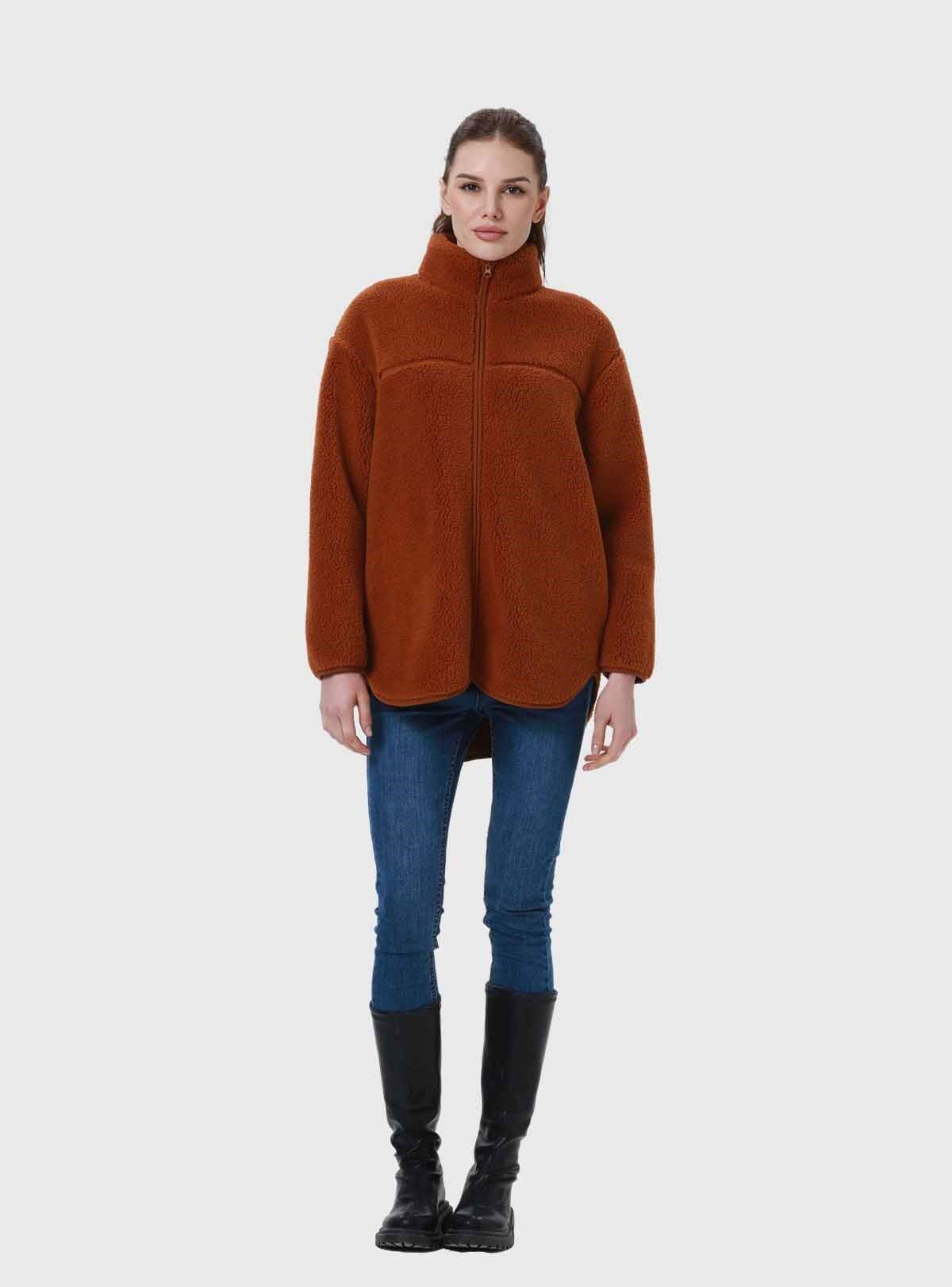 Polar Mujer Tipo Chaqueta Bolsillo Camel Oscuro-3