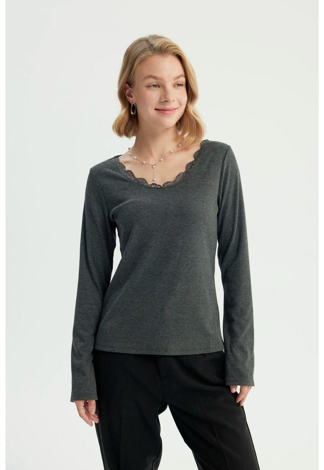 Polera Mujer Slim Gris Melange - Vll-0