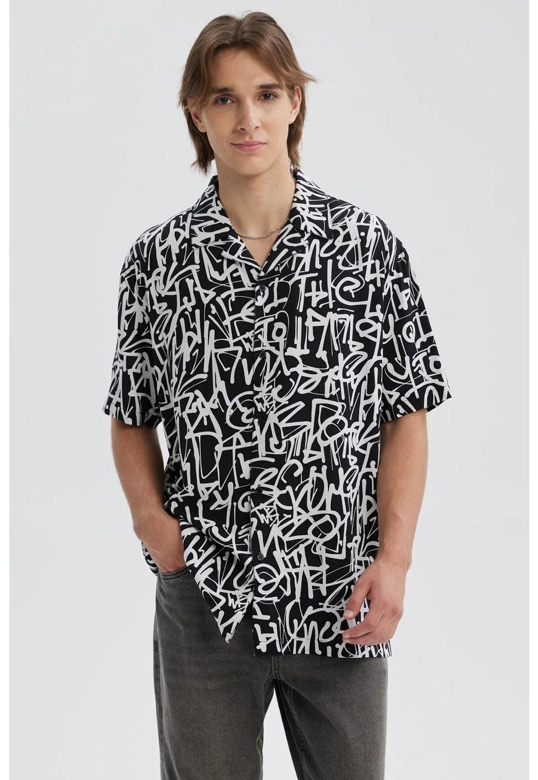 Camisa Hombre Full Print Negro - lll-0