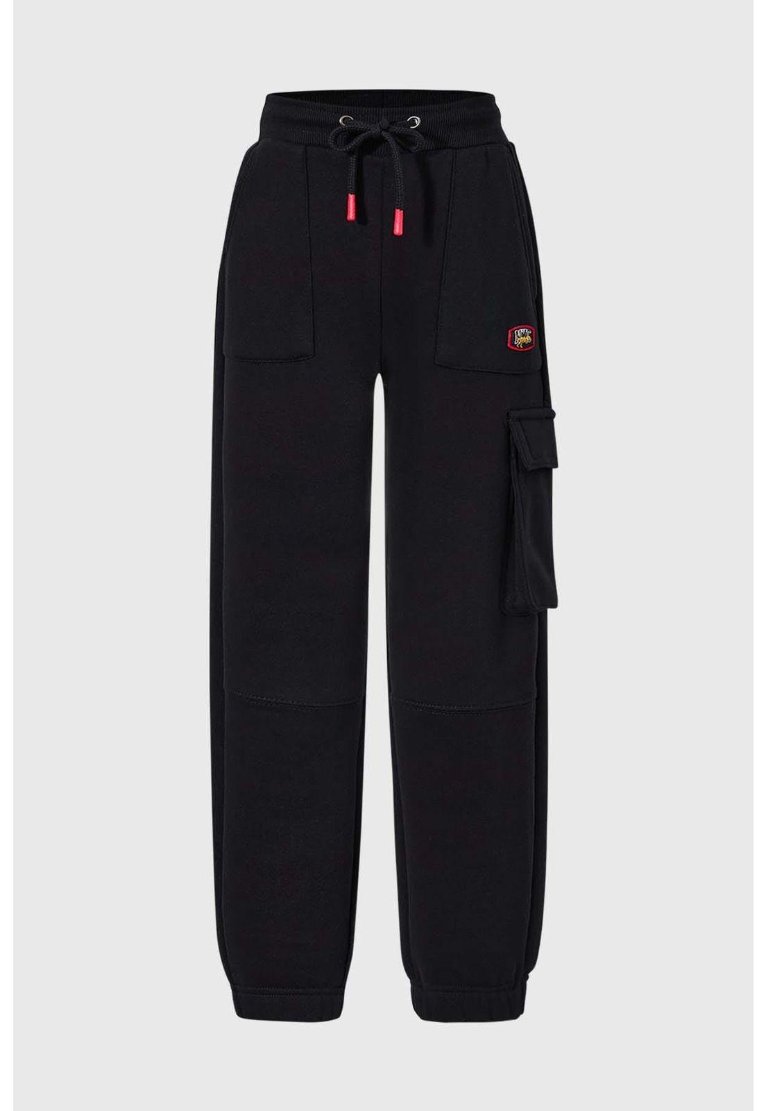 Pantalón Buzo Niño Cargo Con Cortes Negro-0