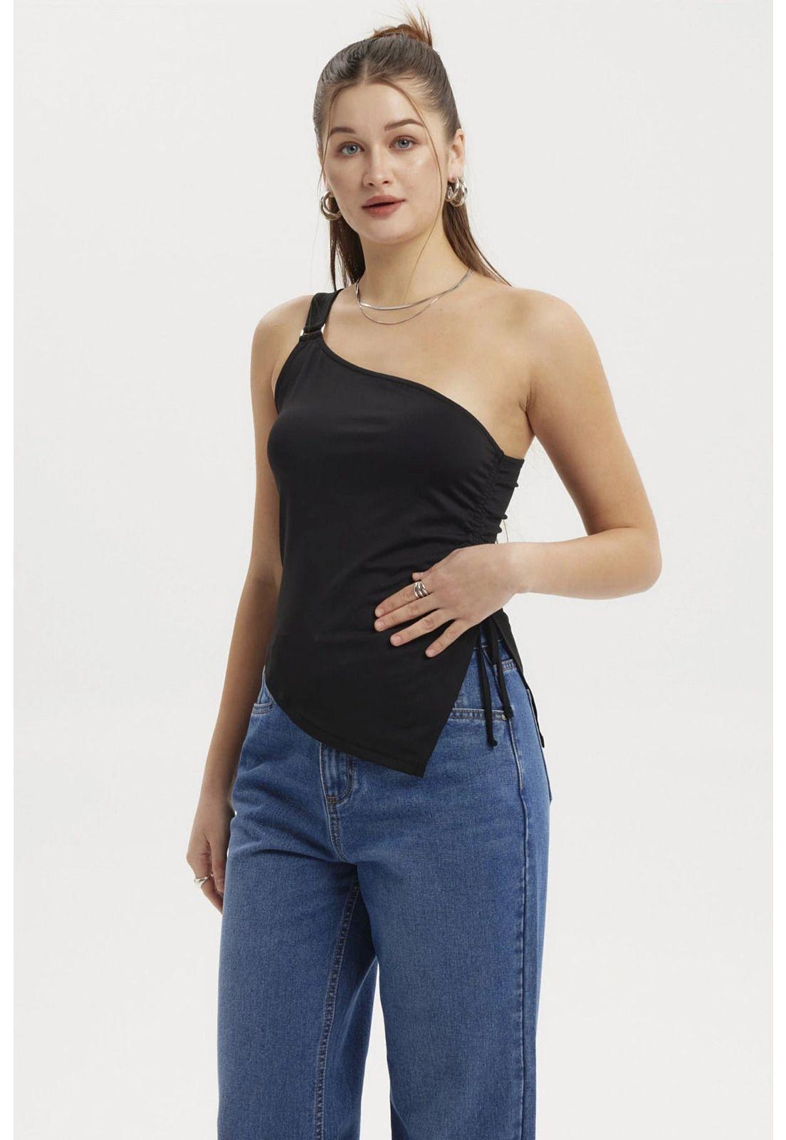 Polera Mujer Escote Y Basta Asimétrica Negro-0