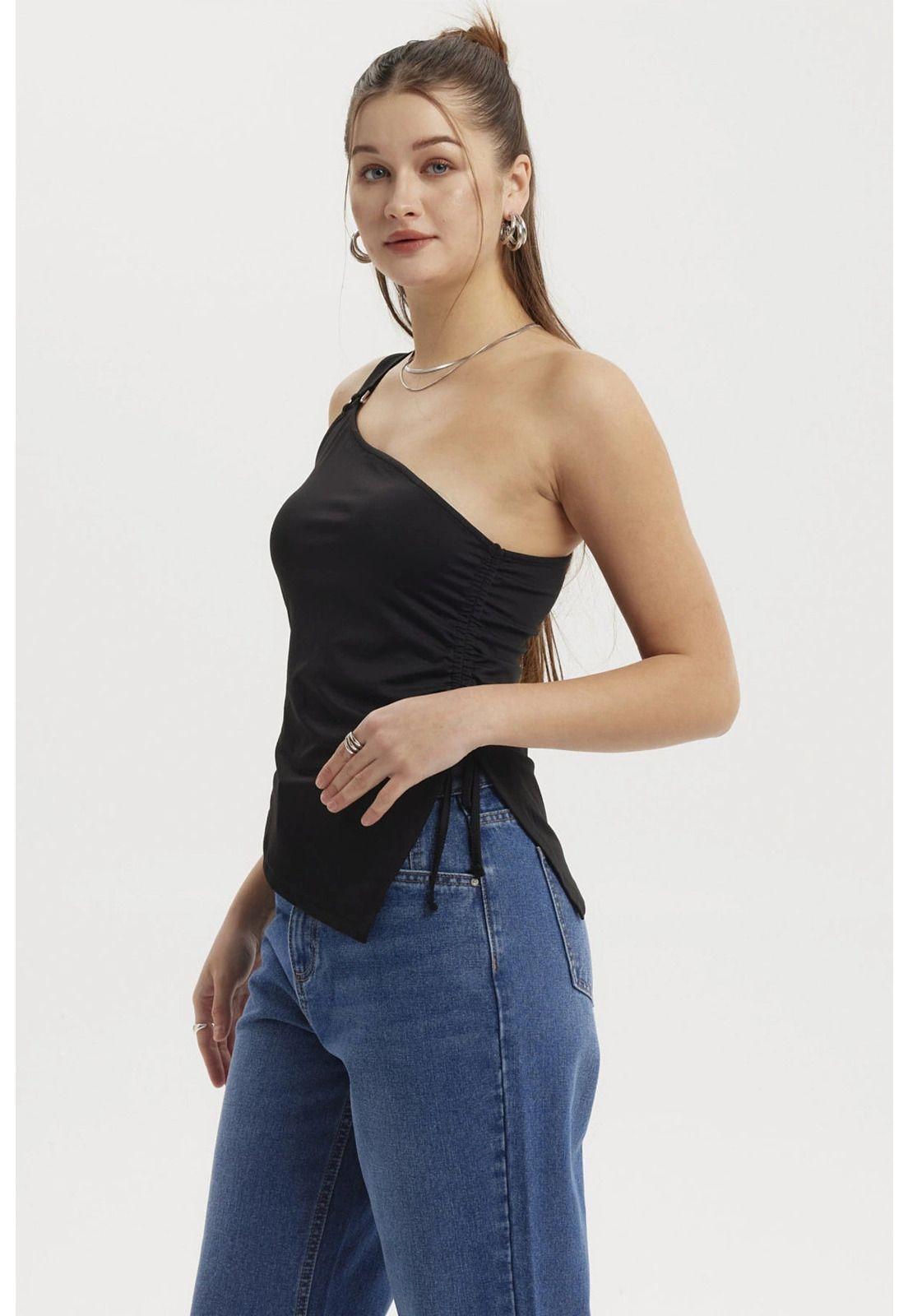 Polera Mujer Escote Y Basta Asimétrica Negro-1