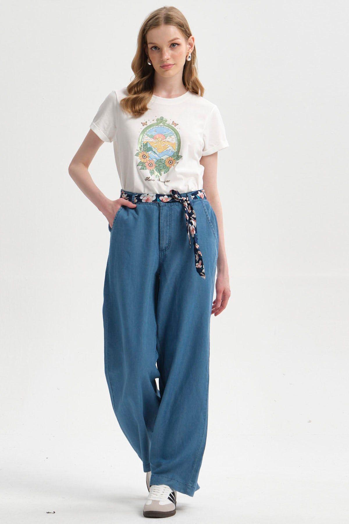 Jeans Mujer Pallazzo Pañuelo Azul-3