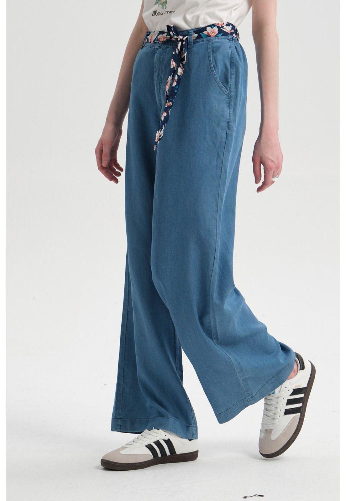 Jeans Mujer Palazzo Pañuelo Azul-1