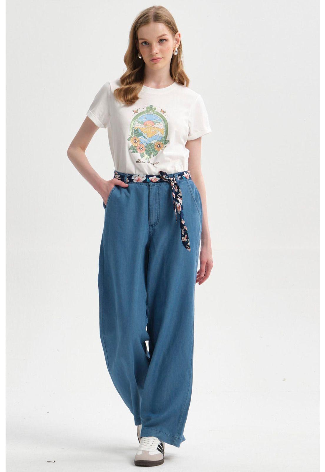 Jeans Mujer Palazzo Pañuelo Azul-3