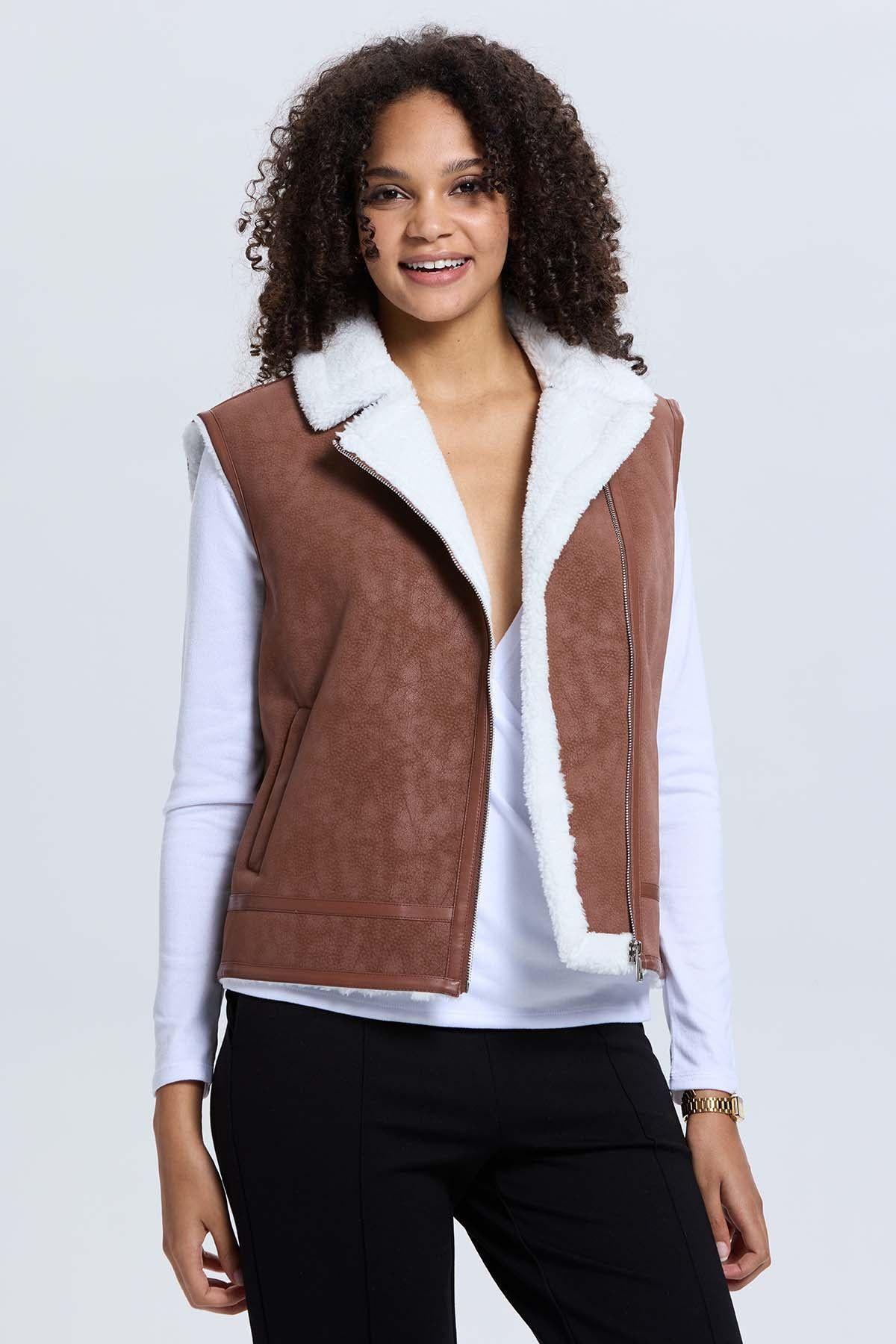 Chaqueta Mujer Efecto Cuero Bonded Cafe Oscuro-0