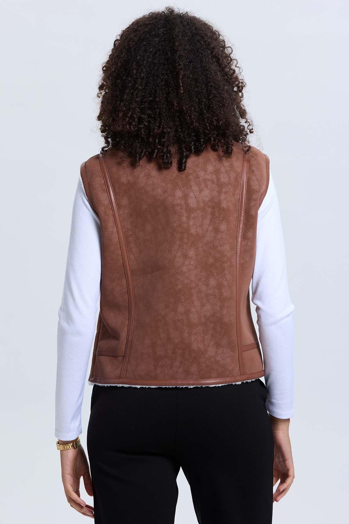 Chaqueta Mujer Efecto Cuero Bonded Cafe Oscuro-2