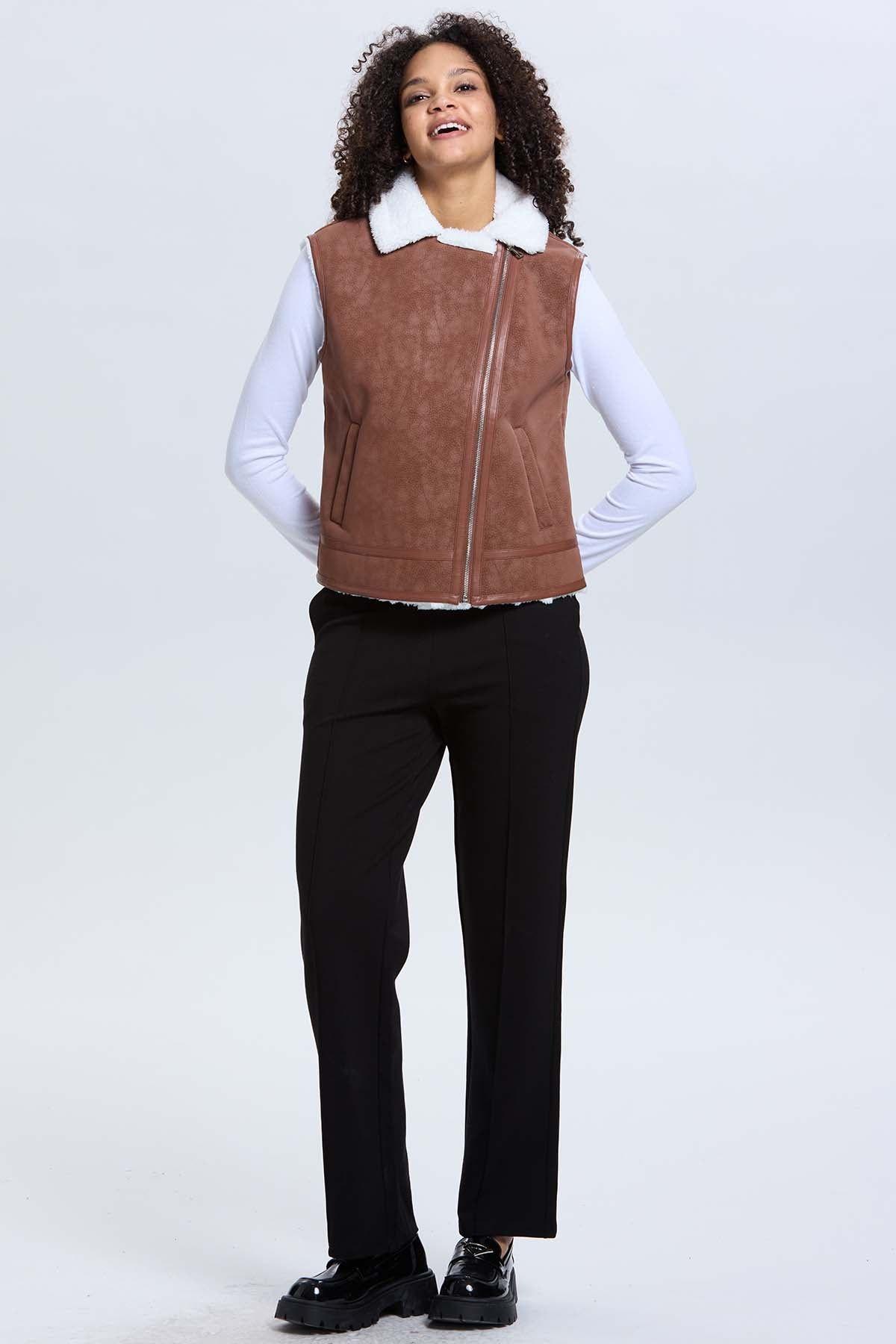Chaqueta Mujer Efecto Cuero Bonded Cafe Oscuro-3