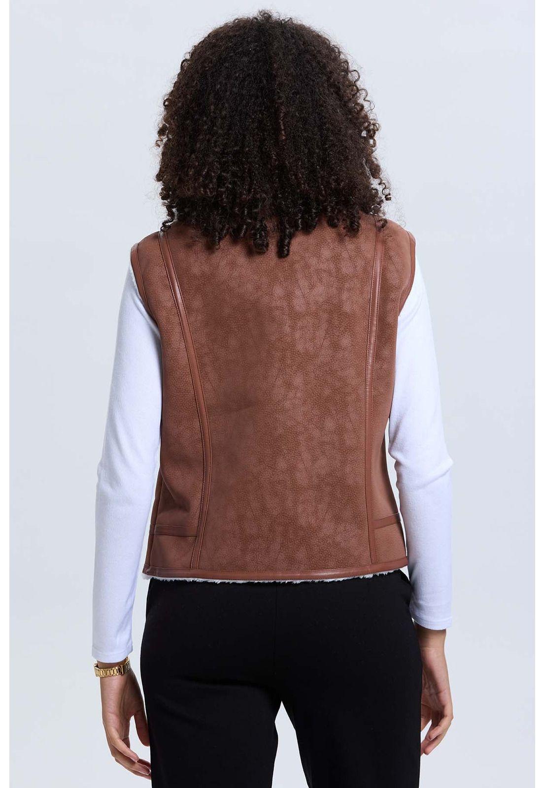 Chaqueta Mujer Efecto Cuero Bonded Café Oscuro-2