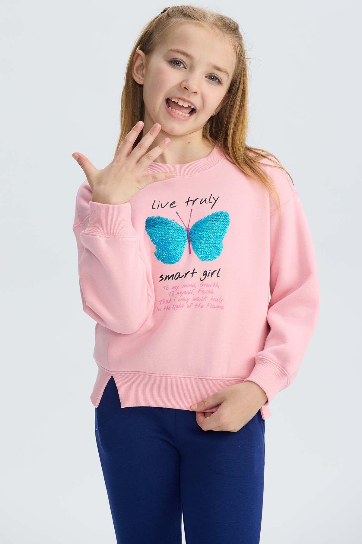 Polerón Niña Cerrado Con Print Rosado-1