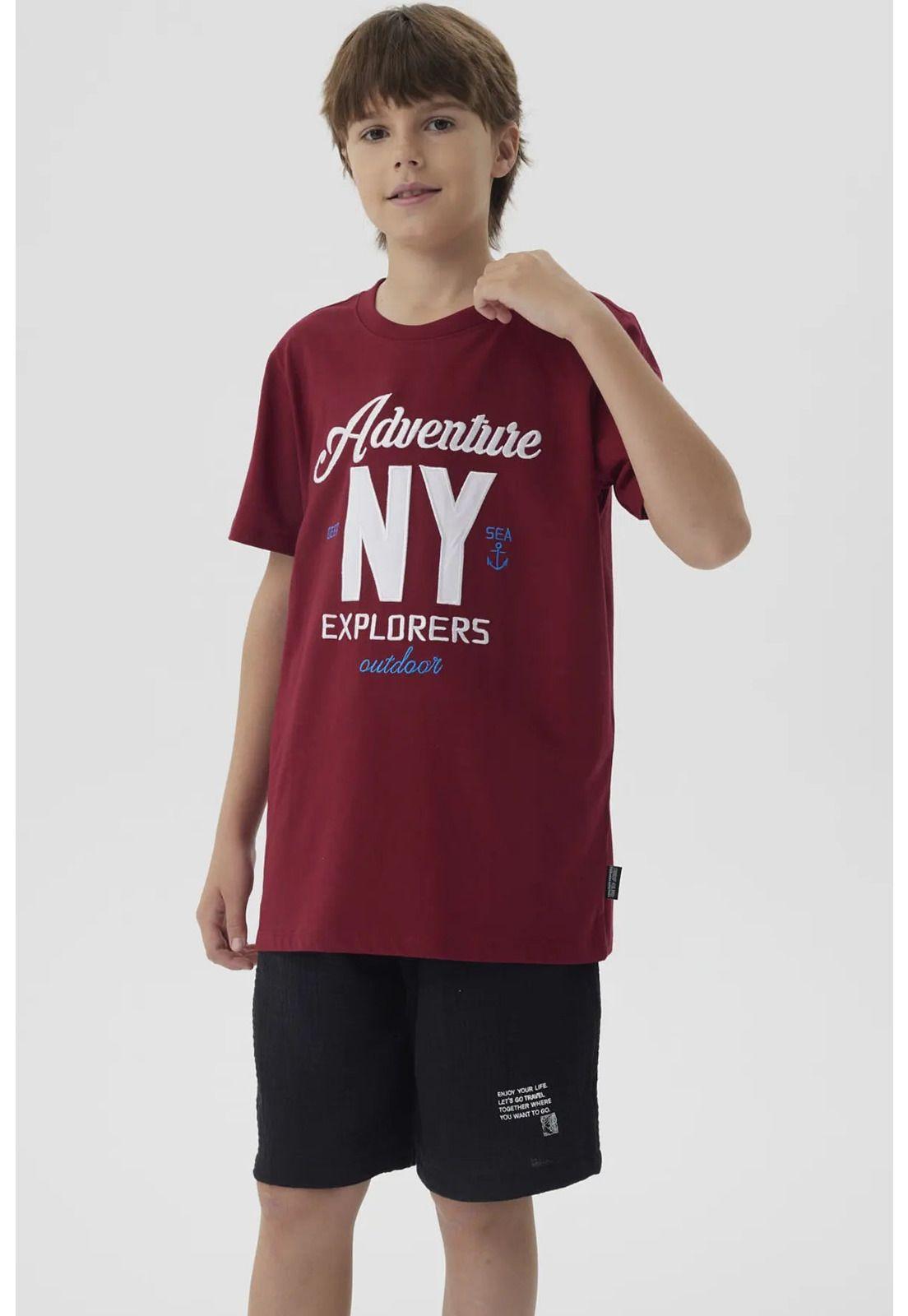 Polera Niño Letras Bordadas Burdeo-0