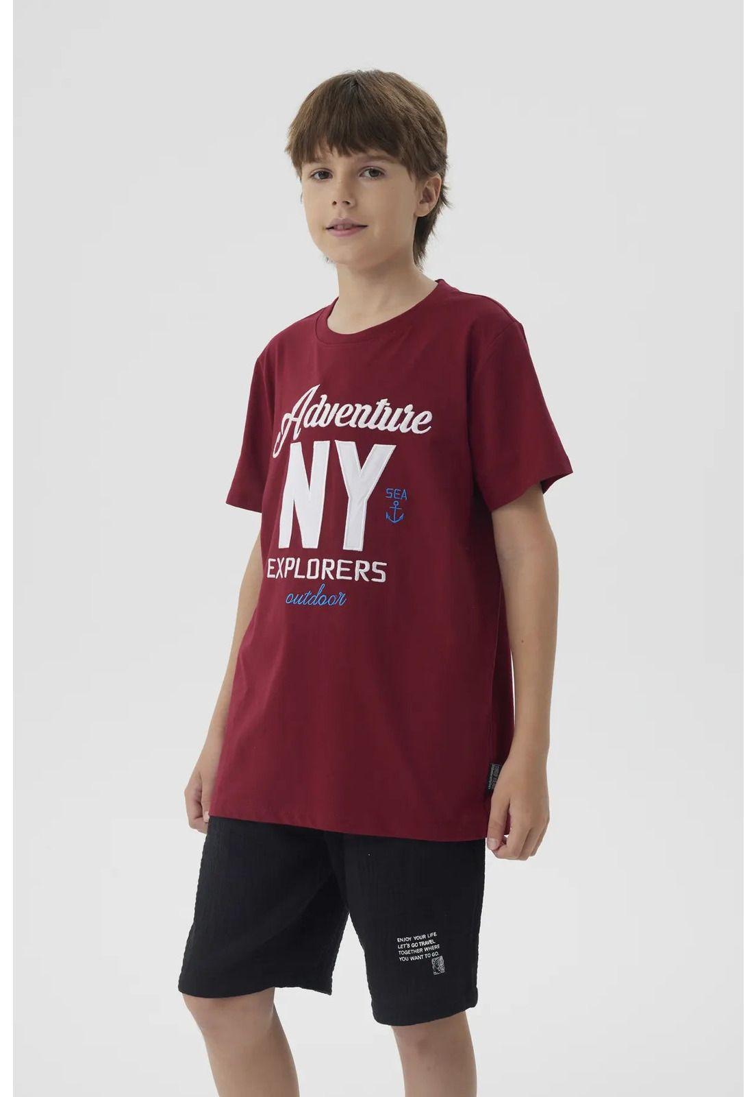 Polera Niño Letras Bordadas Burdeo-1