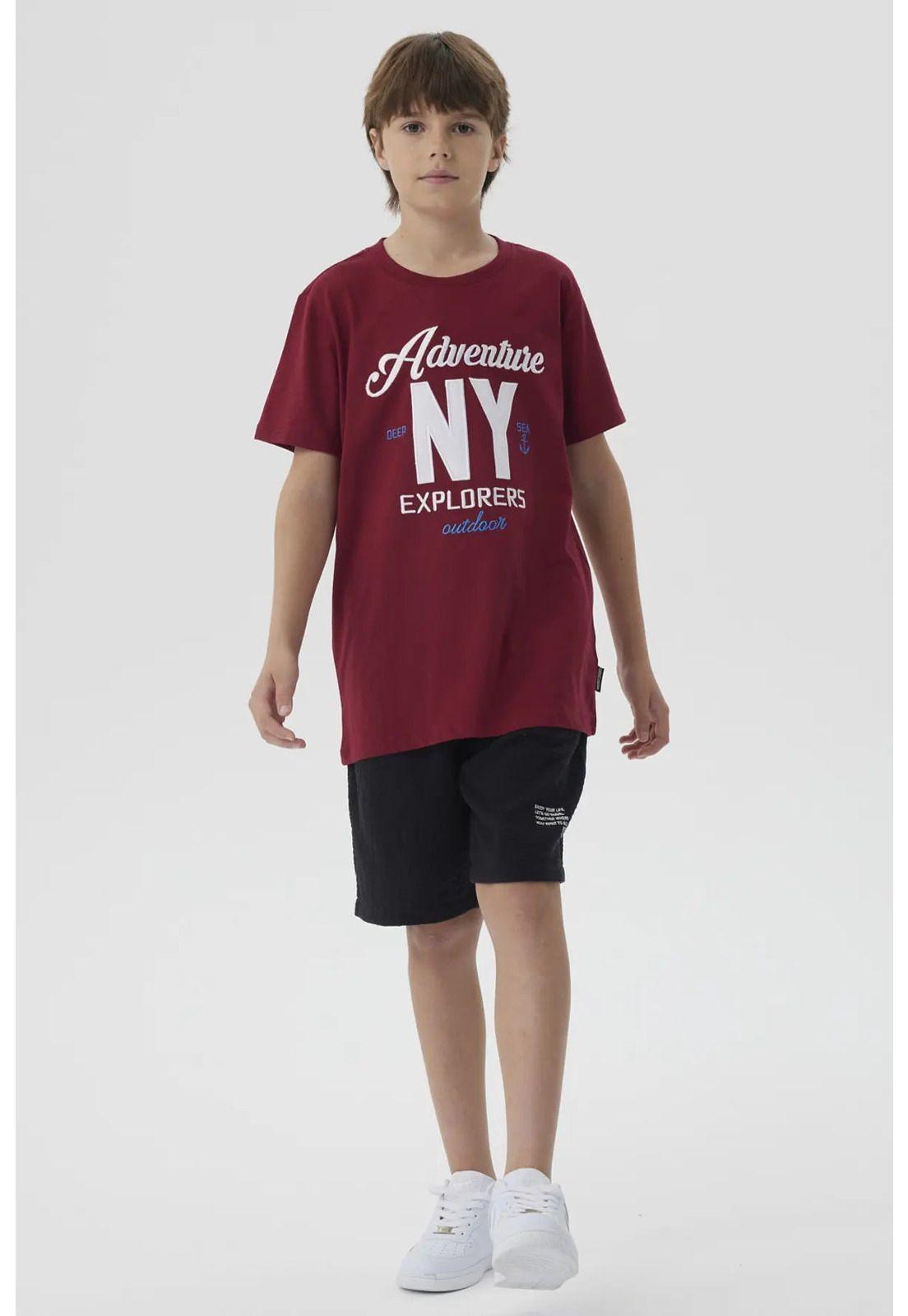 Polera Niño Letras Bordadas Burdeo-3