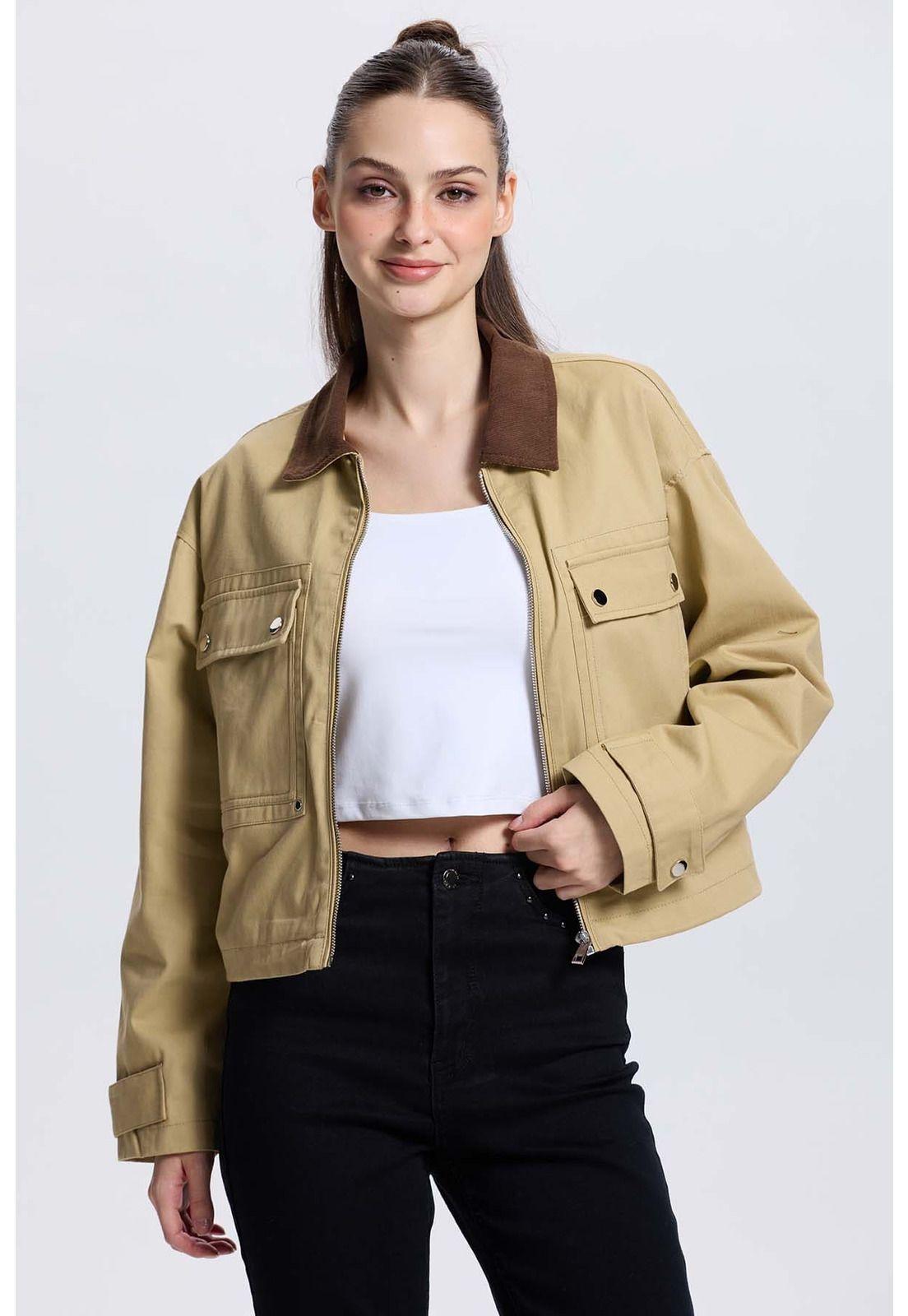 Chaqueta Mujer Bolsillo Beige-1