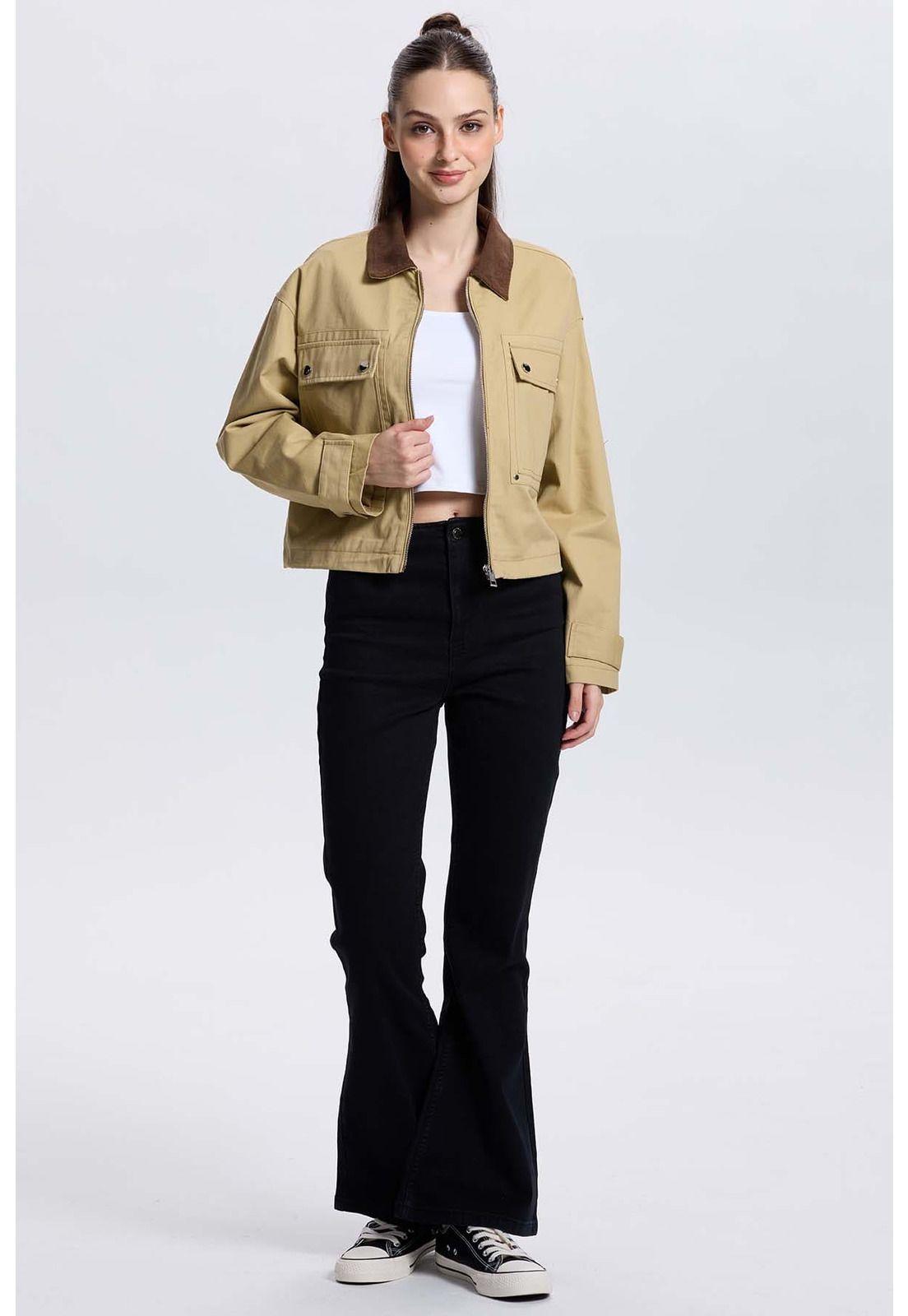Chaqueta Mujer Bolsillo Beige-3