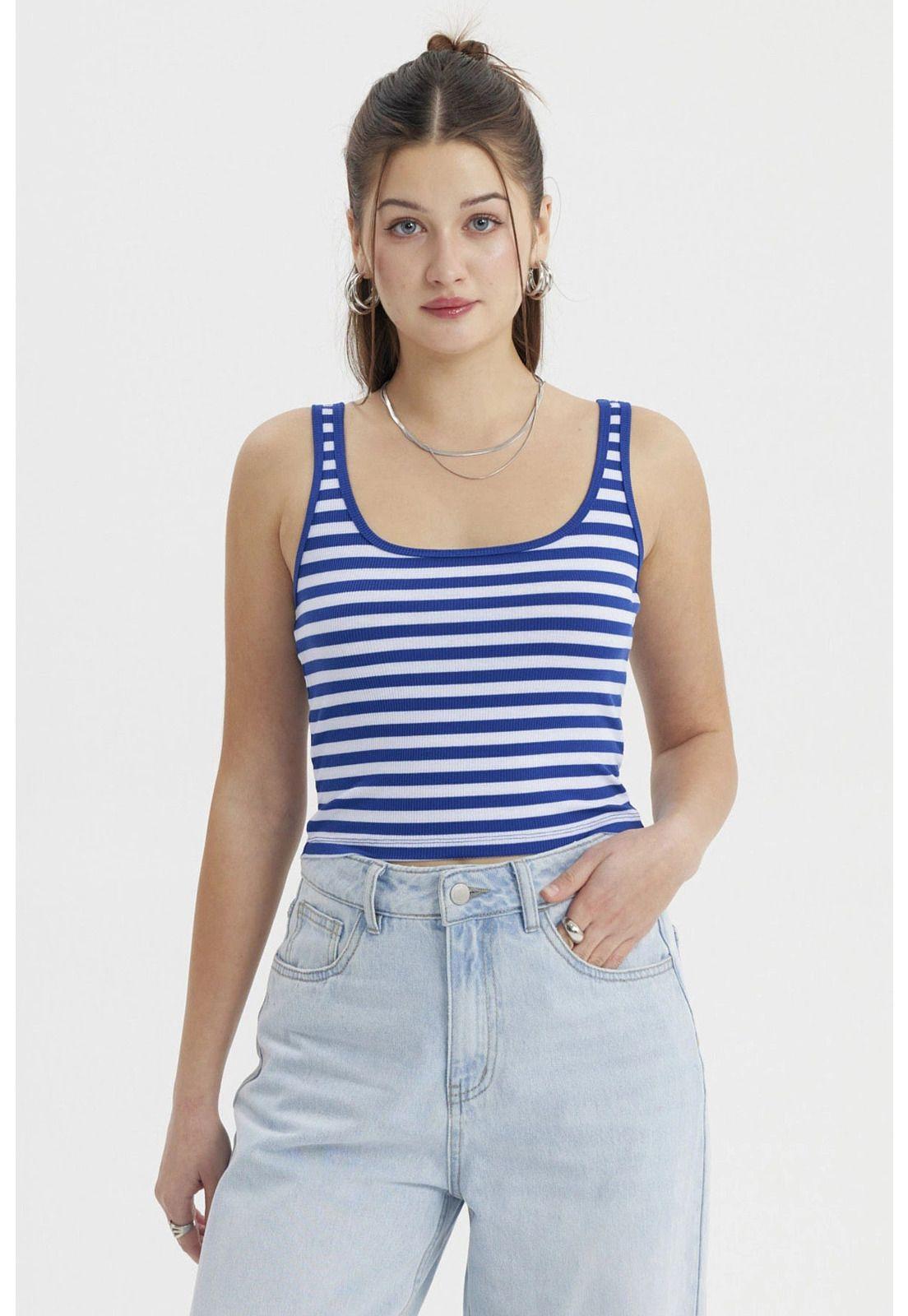 Polera Mujer Escote Cuadrado Azul- ll-0