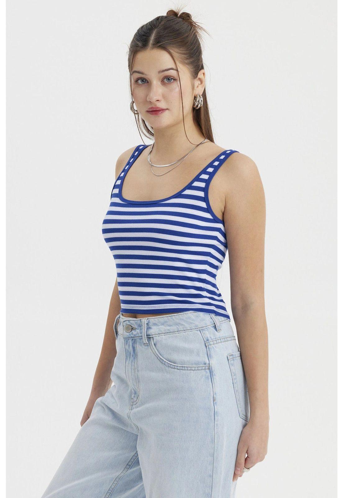 Polera Mujer Escote Cuadrado Azul- ll-1