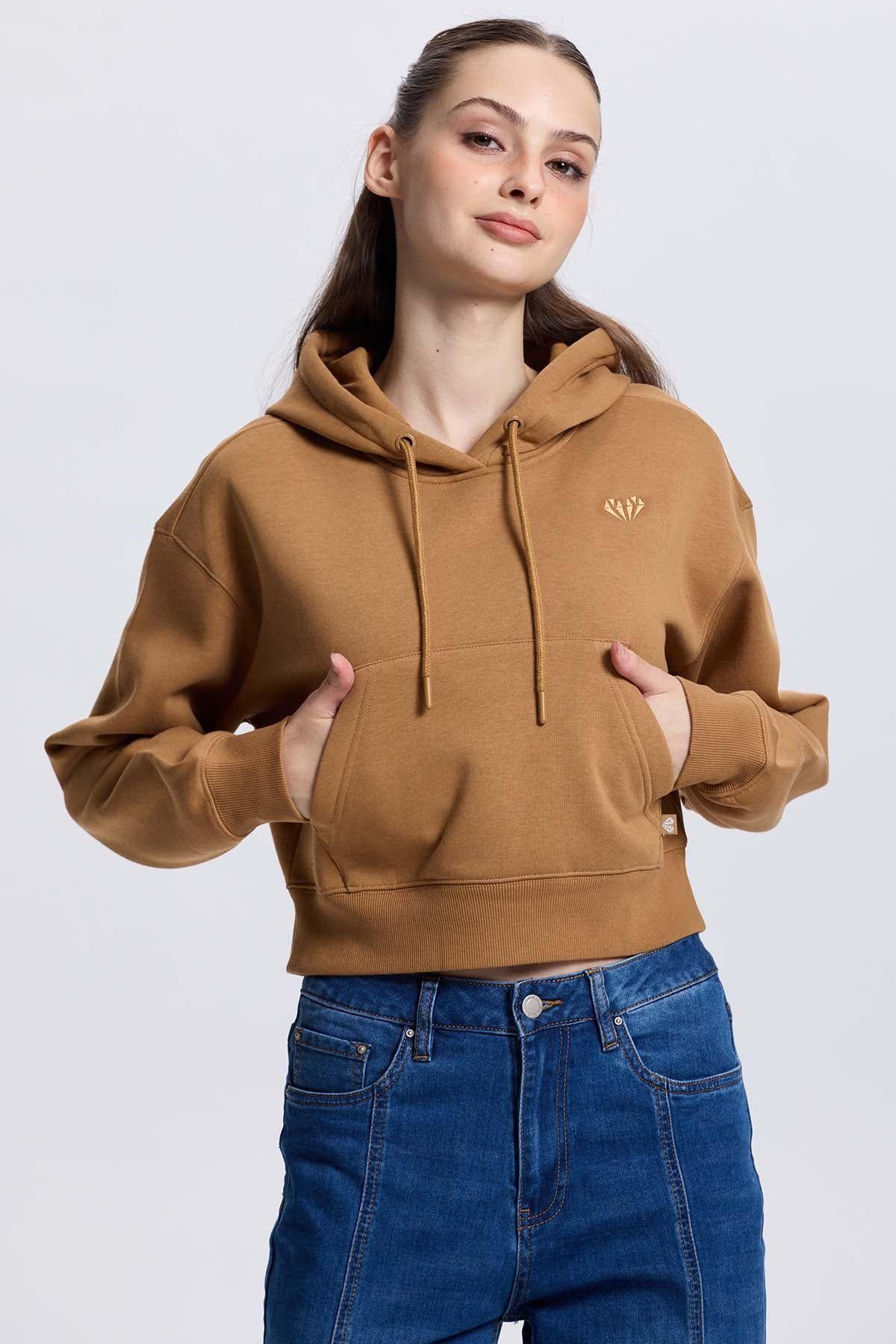 Polerón Mujer Crop Camel-0