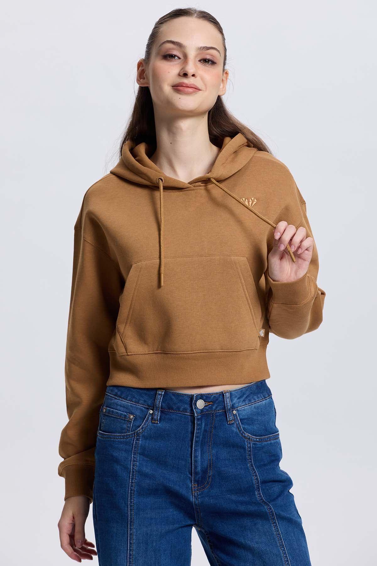 Polerón Mujer Crop Camel-1