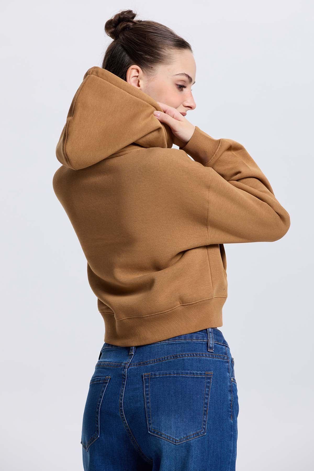 Polerón Mujer Crop Camel-2