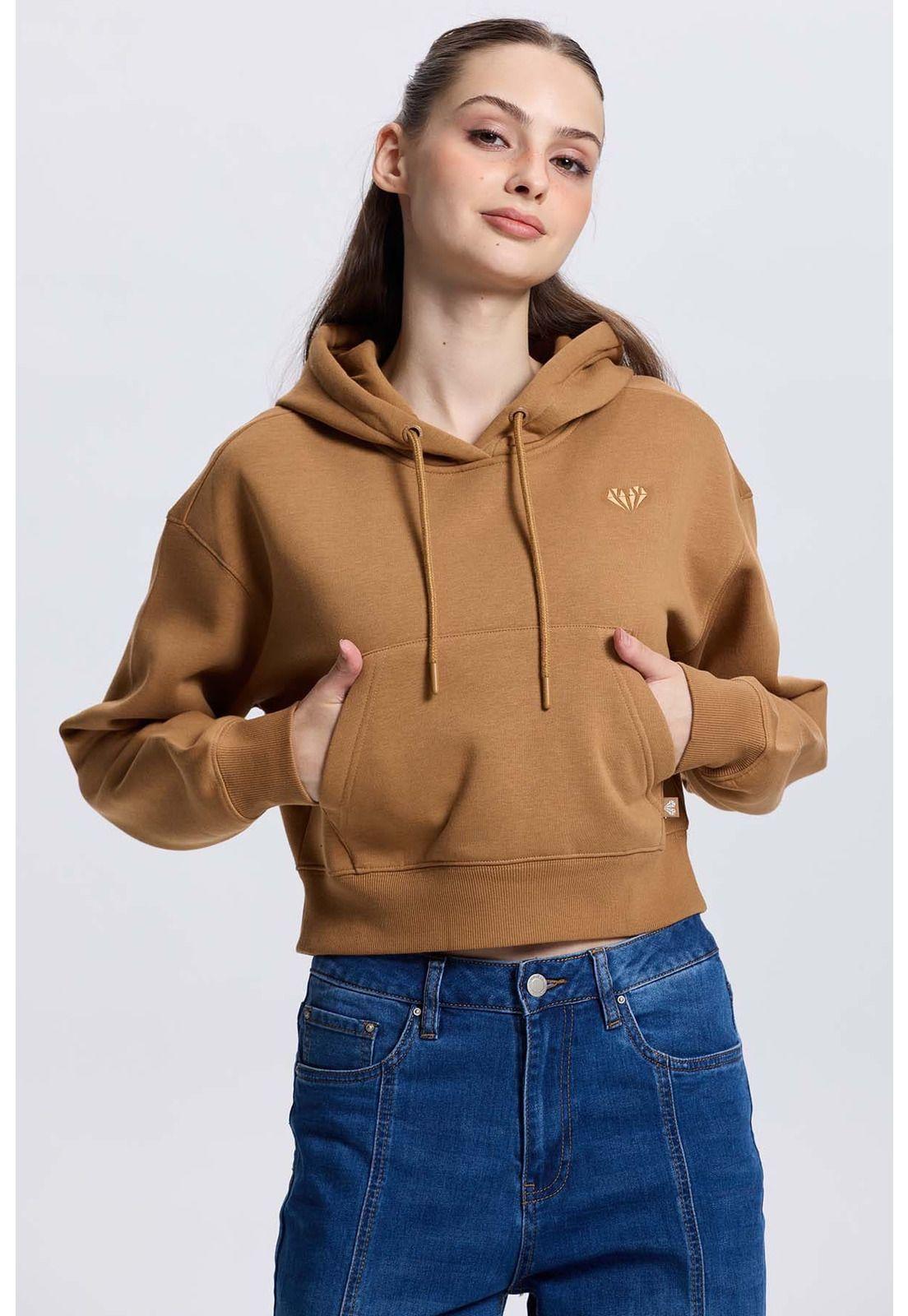 Polerón Mujer Crop Camel-0