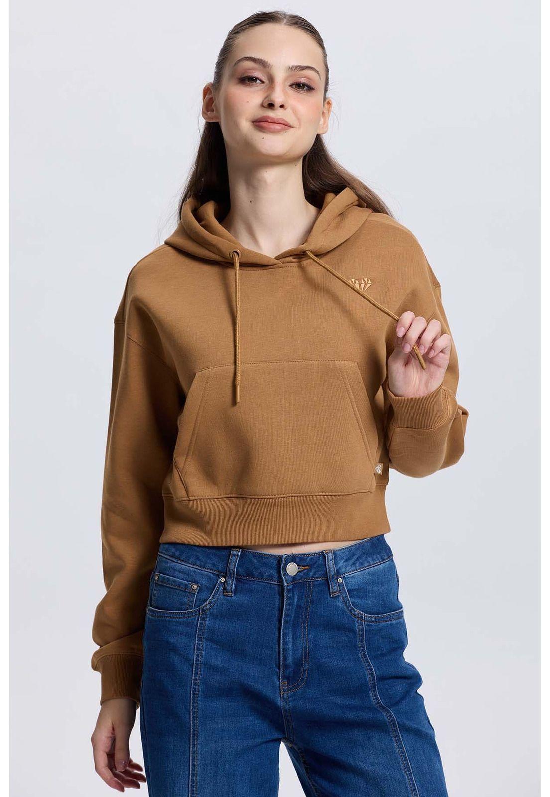 Polerón Mujer Crop Camel-1