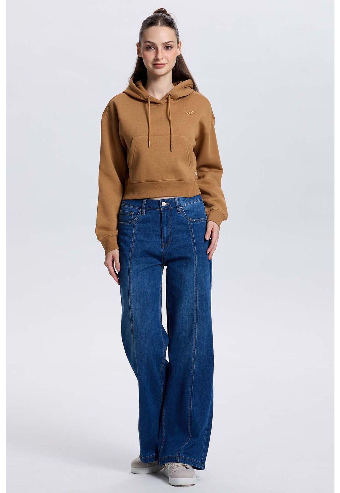 Polerón Mujer Crop Camel-3