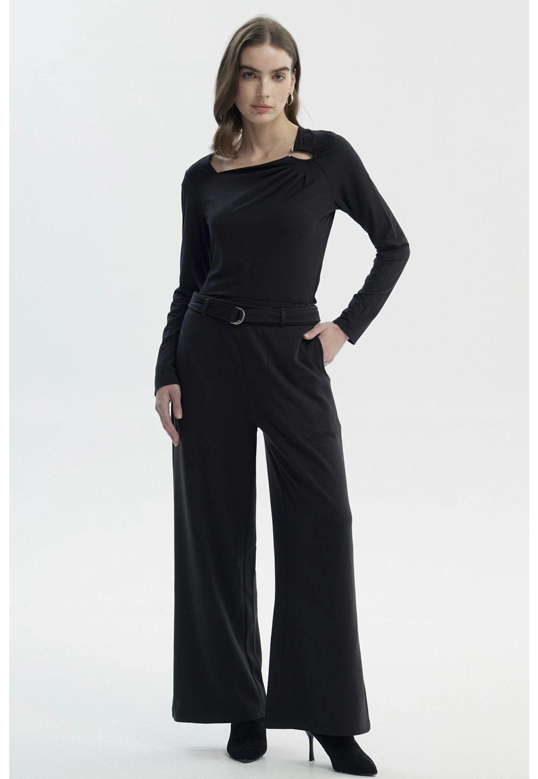 Pantalón Buzo Mujer Cinturón Negro-3