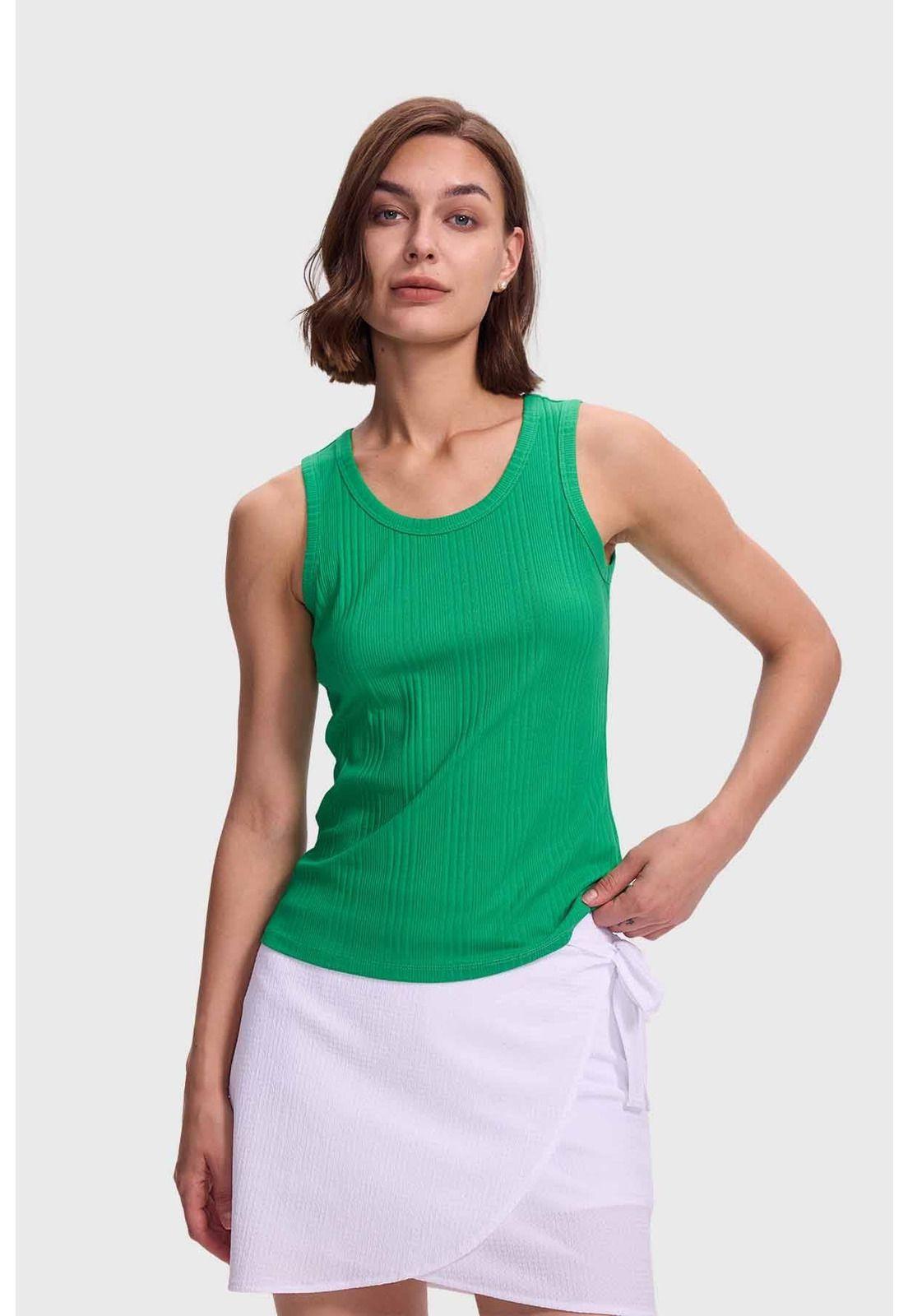Polera Mujer Rib Rayas Y Verde-1