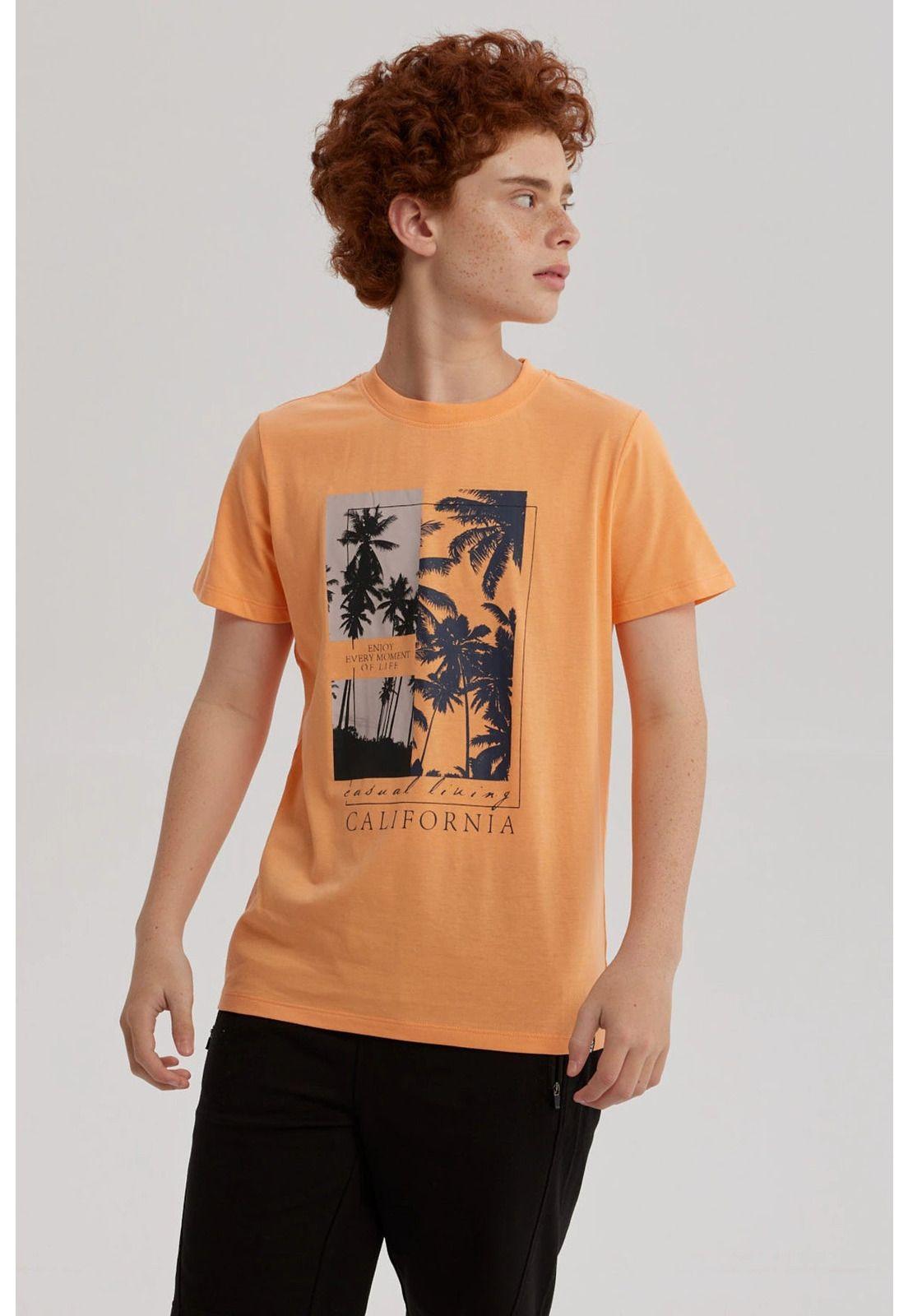 Polera Niño Básica Estampada Naranjo - ll-0